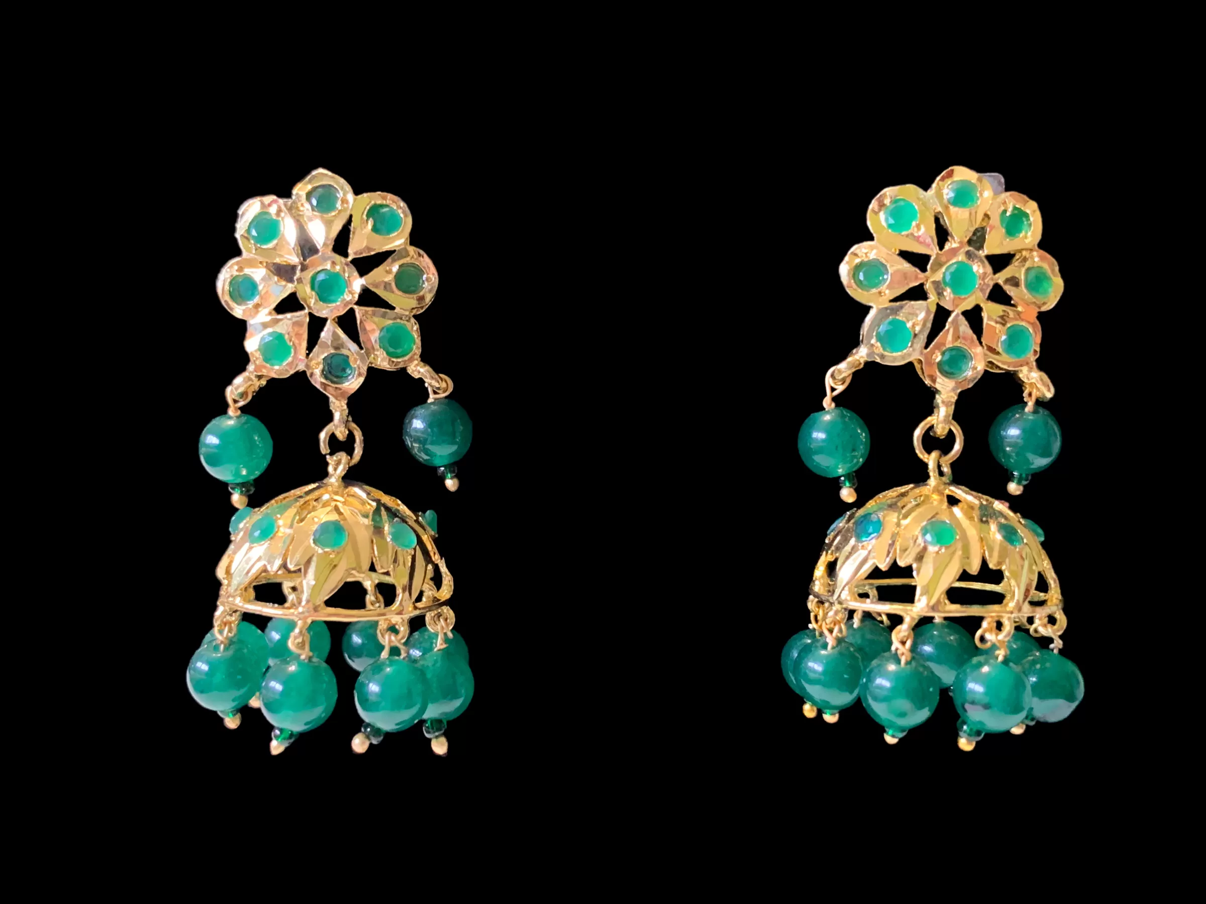 DER348 Green jhumka in flower tops ( READY TO SHIP)