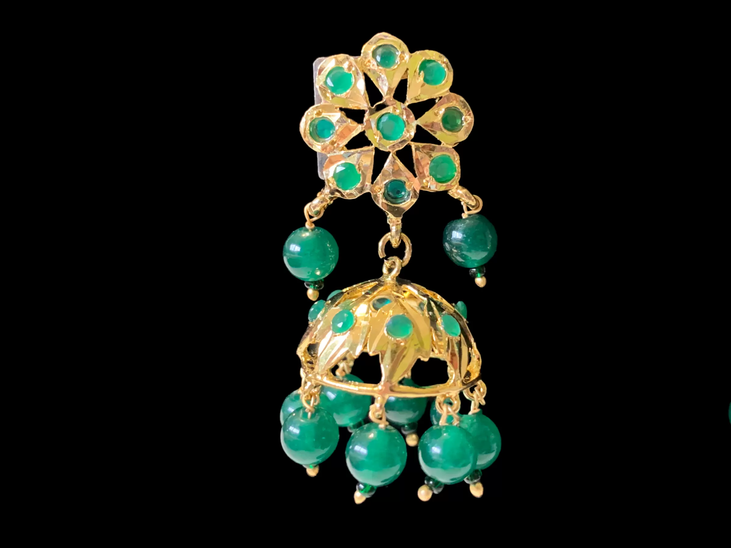 DER348 Green jhumka in flower tops ( READY TO SHIP)