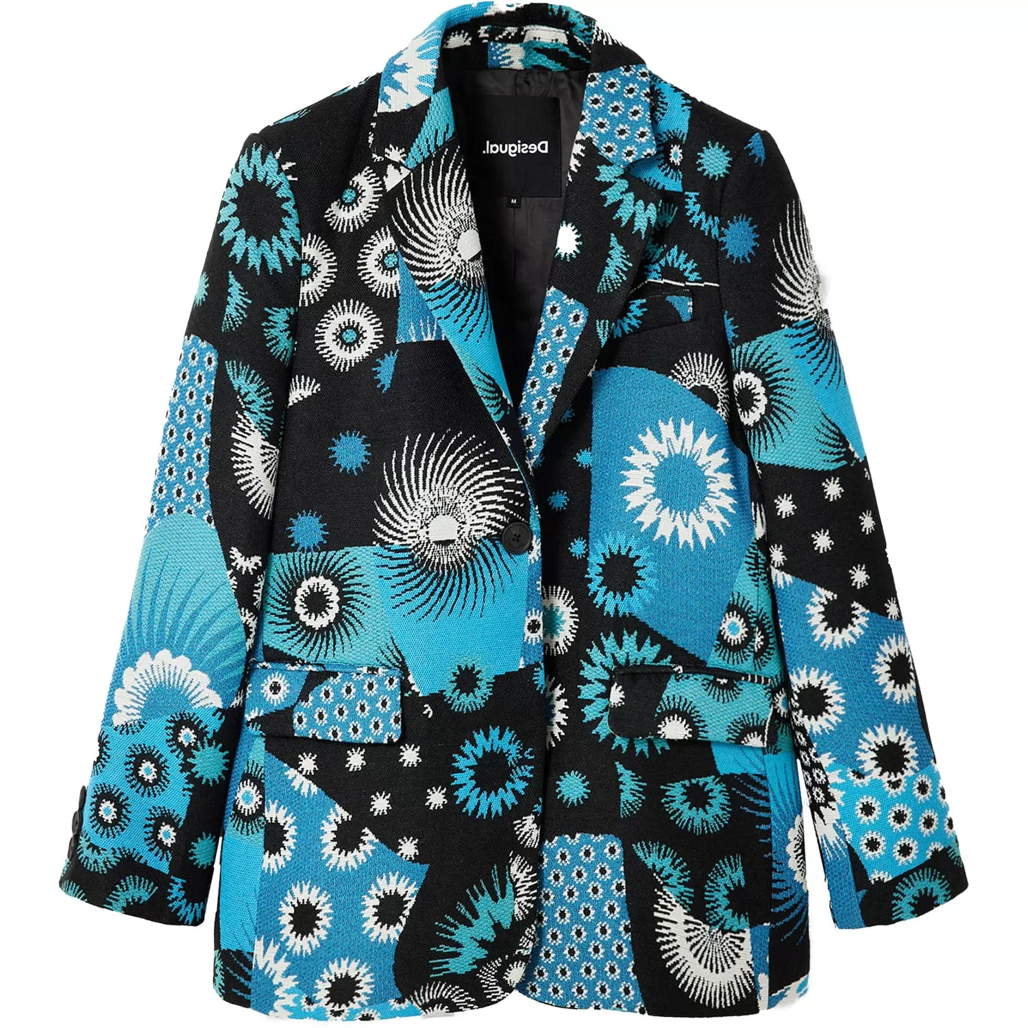 Desigual Jacquard Patchwork Blazer - Turquoise