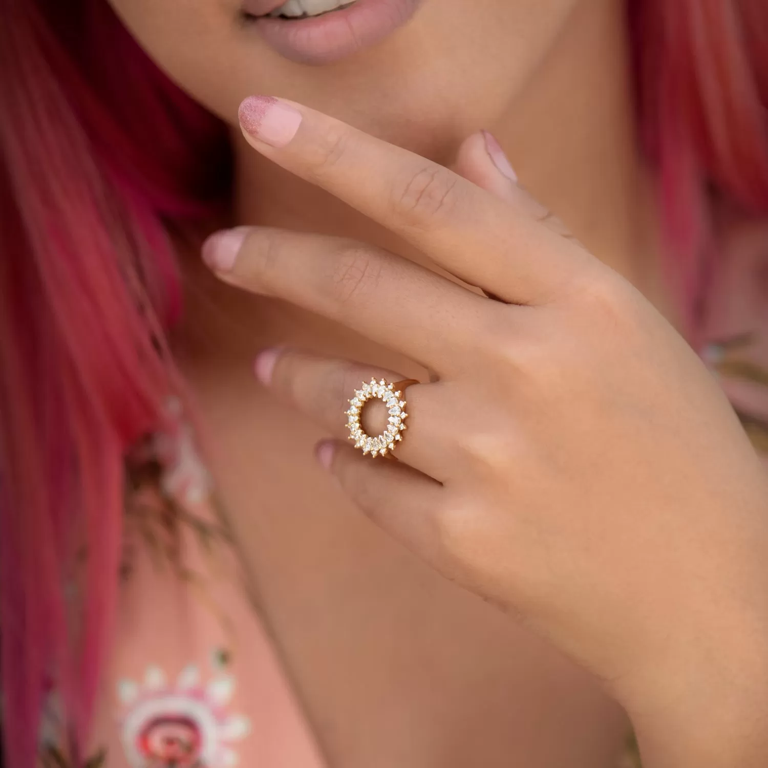 Diamond Lace Ring with Cluster of Pear and Princess Cut Diamonds