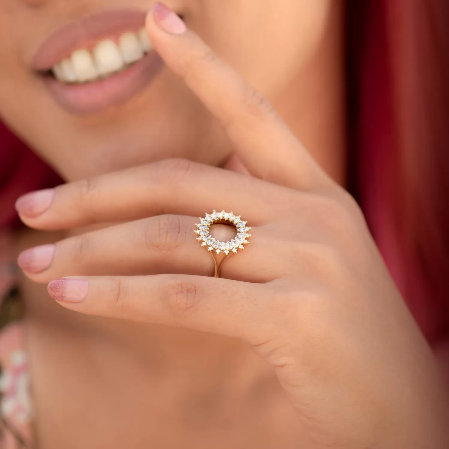 Diamond Lace Ring with Cluster of Pear and Princess Cut Diamonds