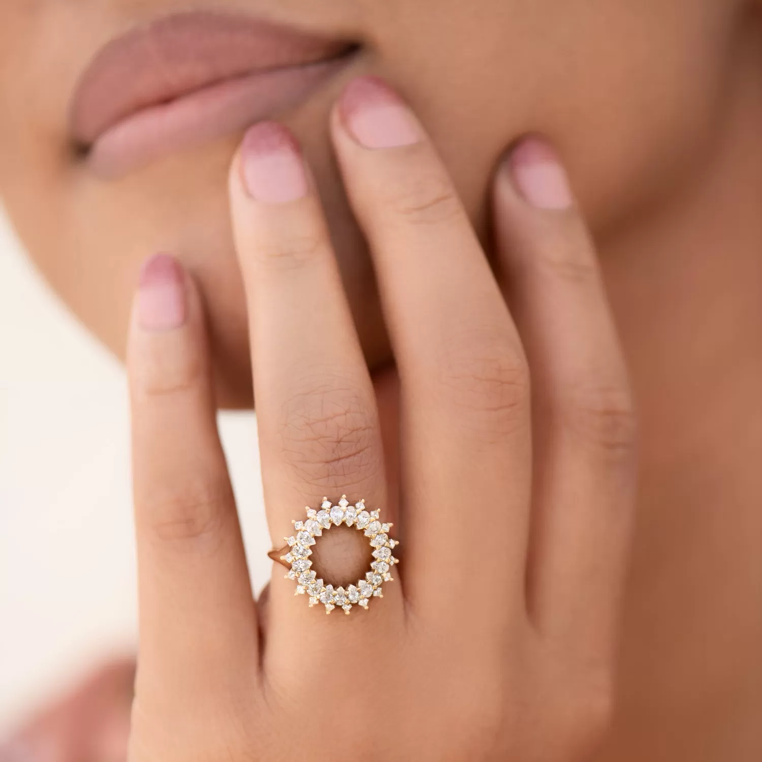 Diamond Lace Ring with Cluster of Pear and Princess Cut Diamonds