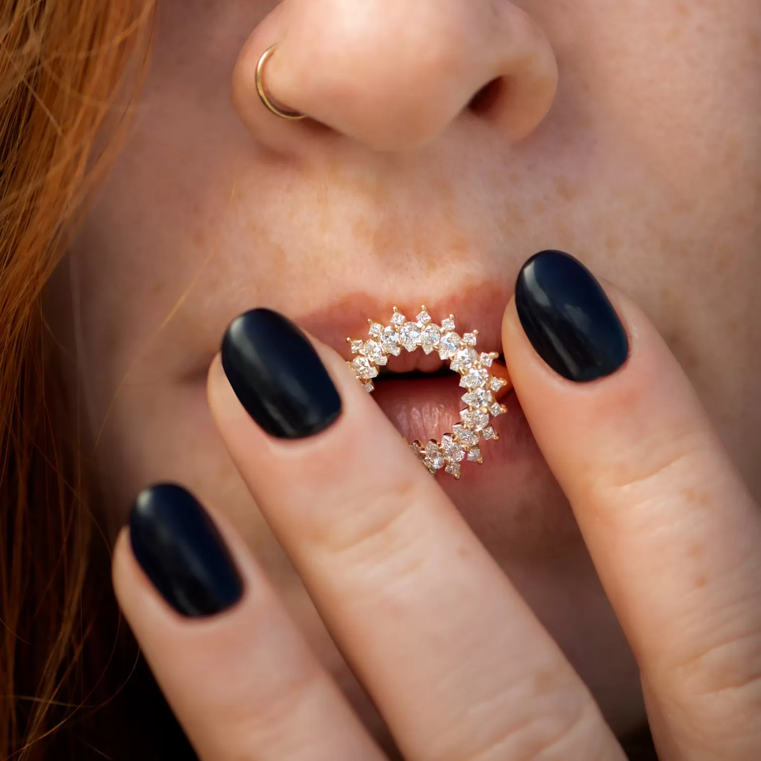 Diamond Lace Ring with Cluster of Pear and Princess Cut Diamonds