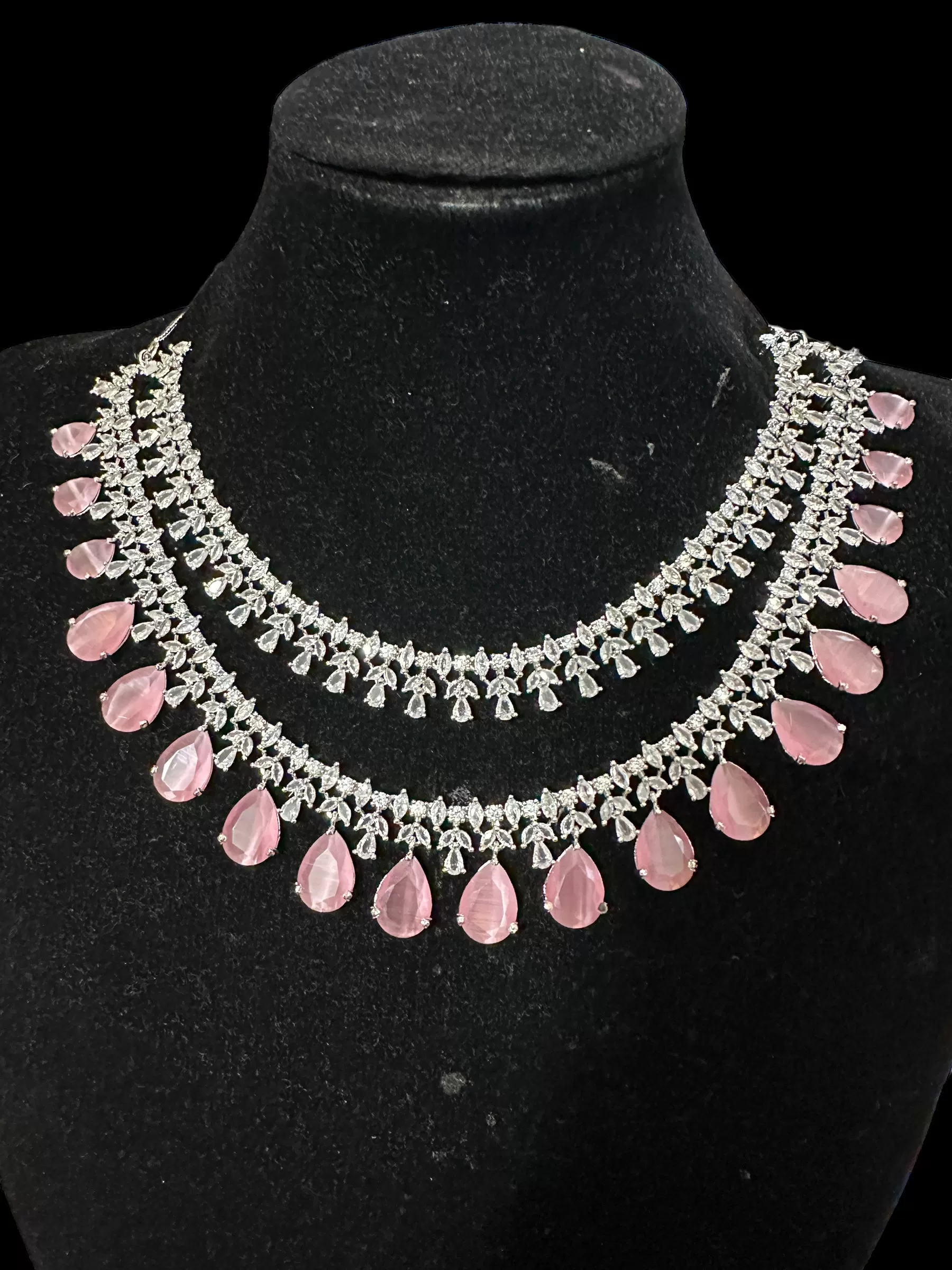 DNS128 Alin Cz necklace set in pink - silver plated ( READY TO SHIP )