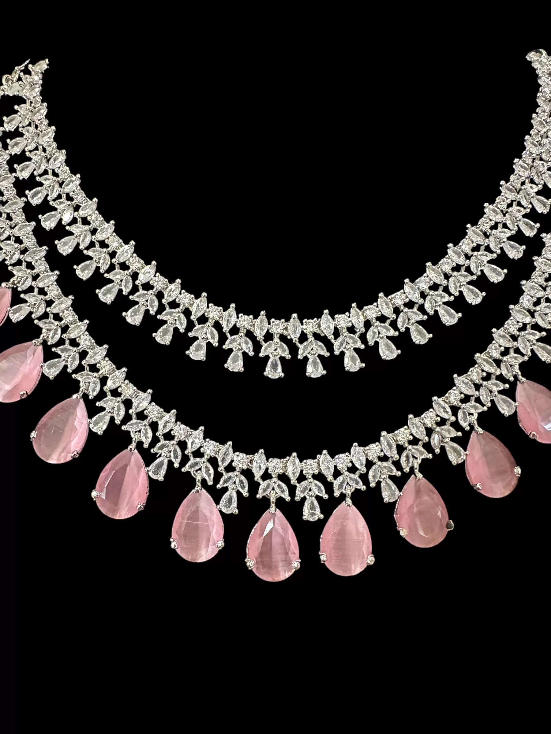 DNS128 Alin Cz necklace set in pink - silver plated ( READY TO SHIP )