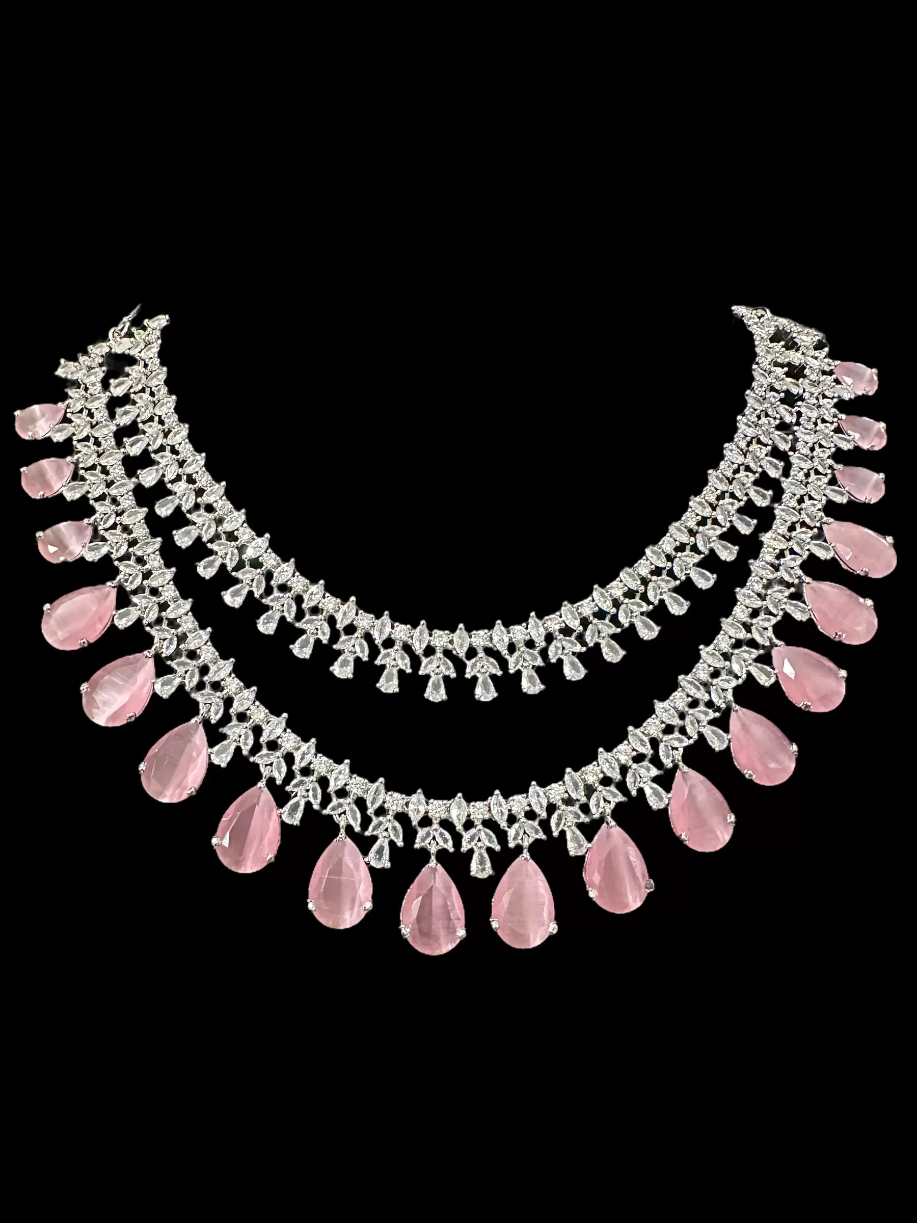 DNS128 Alin Cz necklace set in pink - silver plated ( READY TO SHIP )