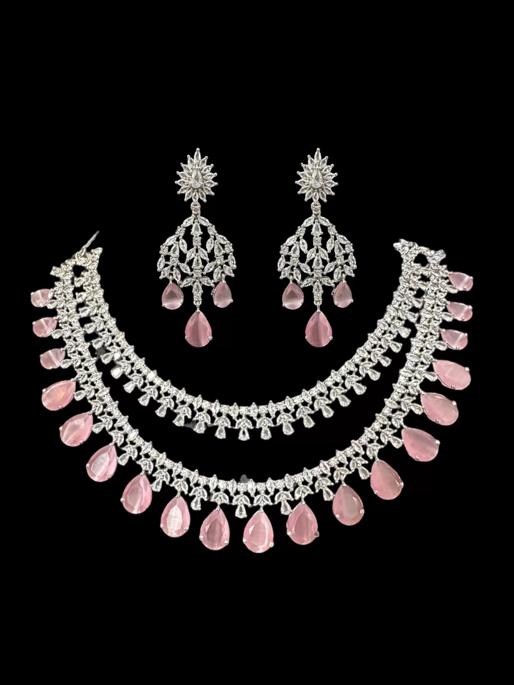 DNS128 Alin Cz necklace set in pink - silver plated ( READY TO SHIP )