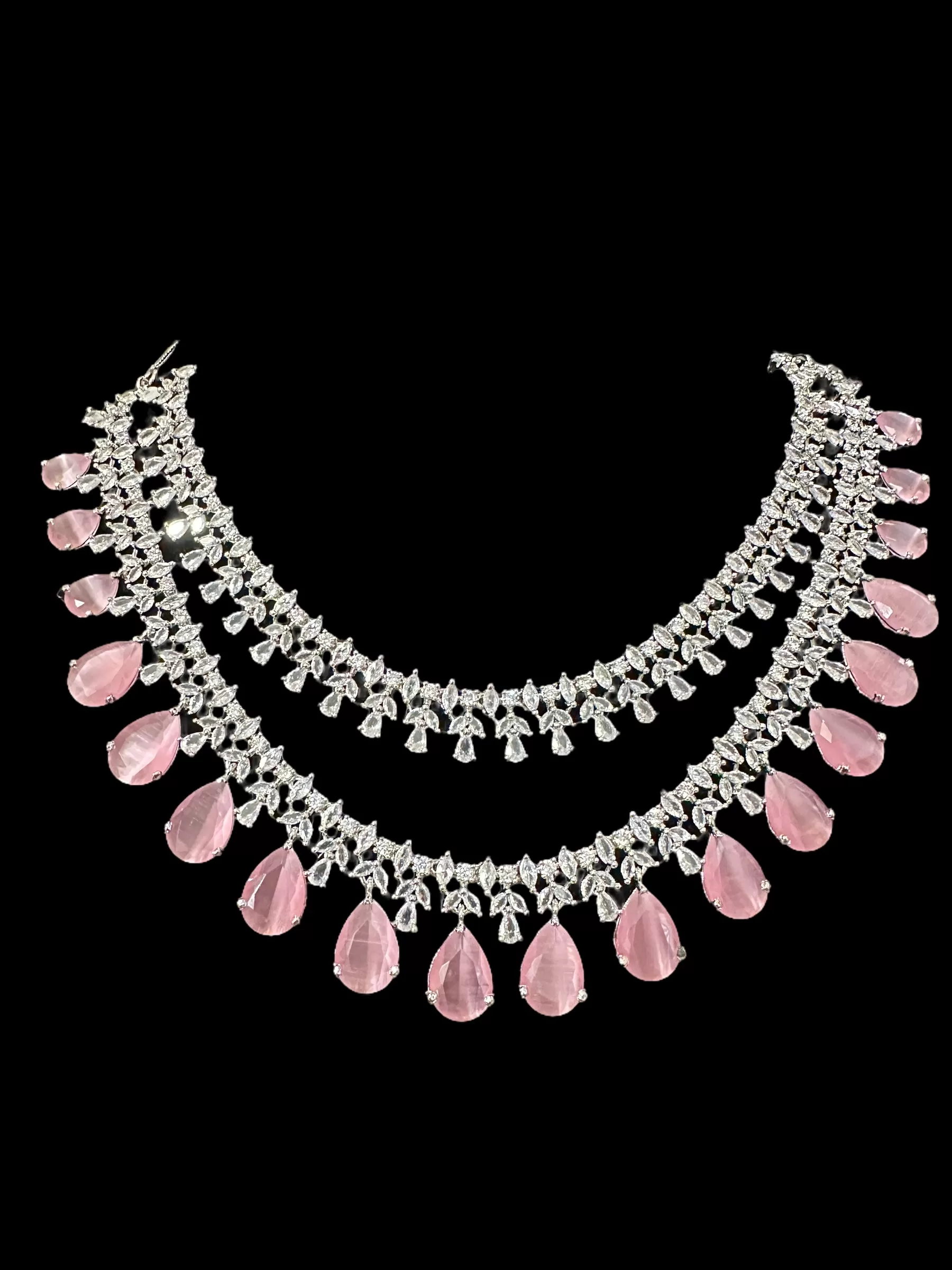 DNS128 Alin Cz necklace set in pink - silver plated ( READY TO SHIP )