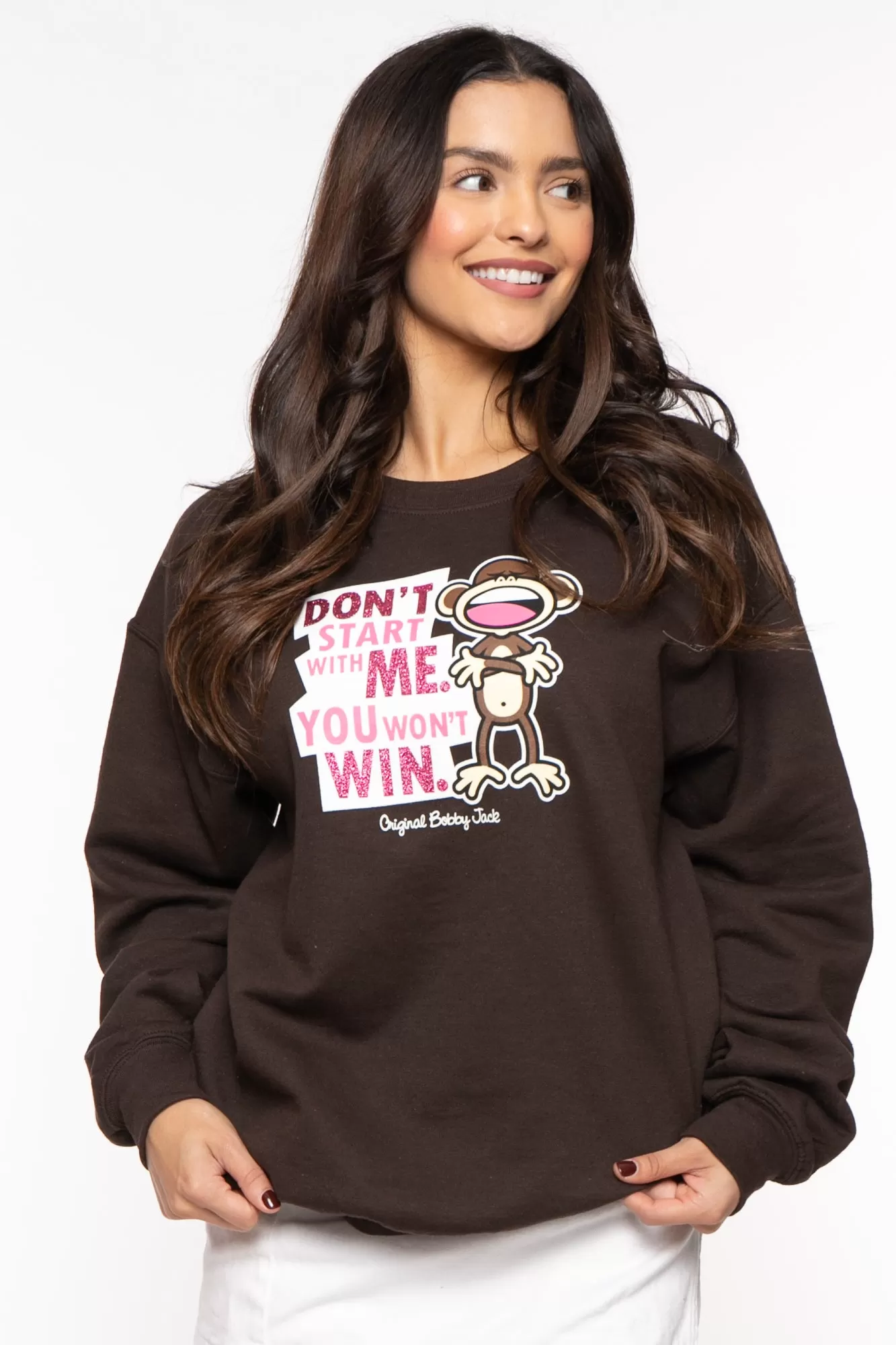 Don't Start - Bobby Jack Crew Glitter Sweatshirt - Brown