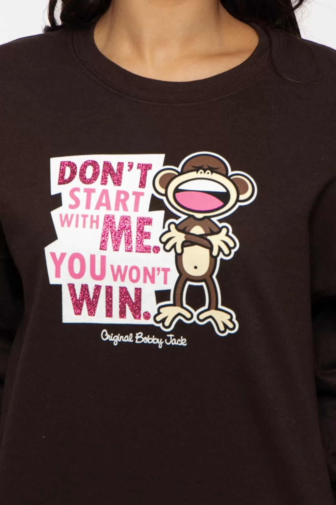 Don't Start - Bobby Jack Crew Glitter Sweatshirt - Brown