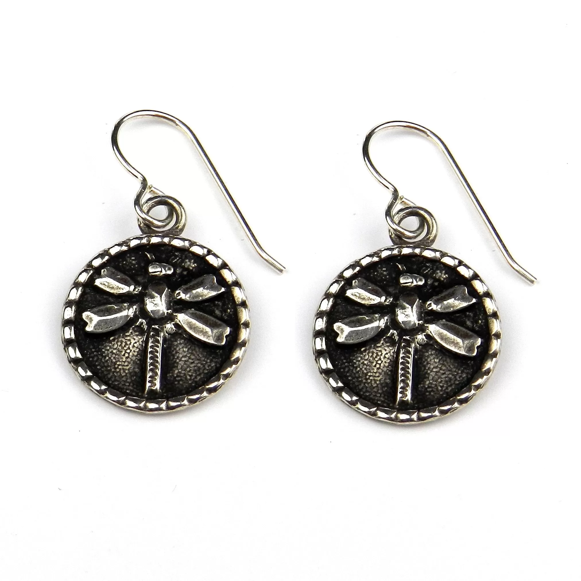 DRAGONFLY Vintage Button Earrings - SILVER