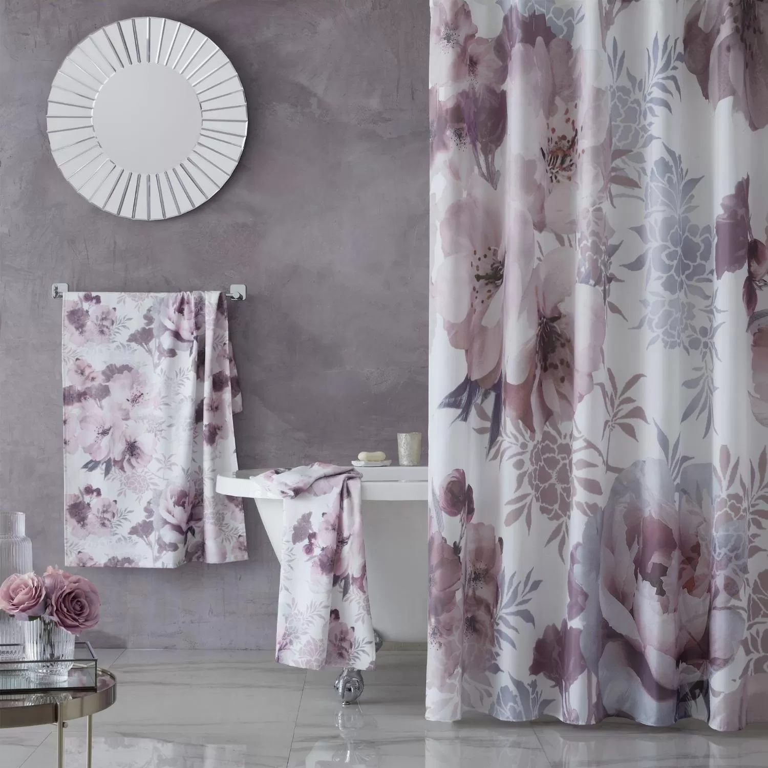 Dramatic Floral Shower Curtain - Blush Pink