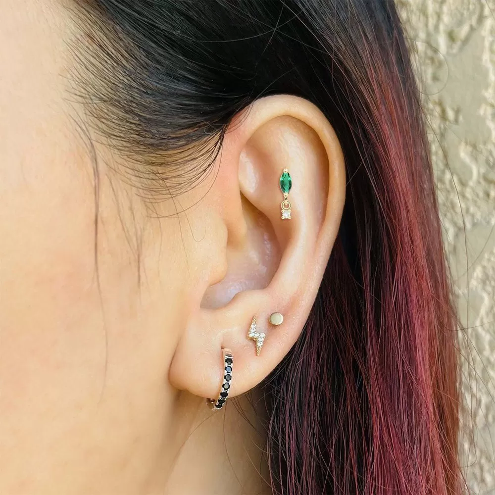 Emerald Flat Back Earring Movement 14k Yellow