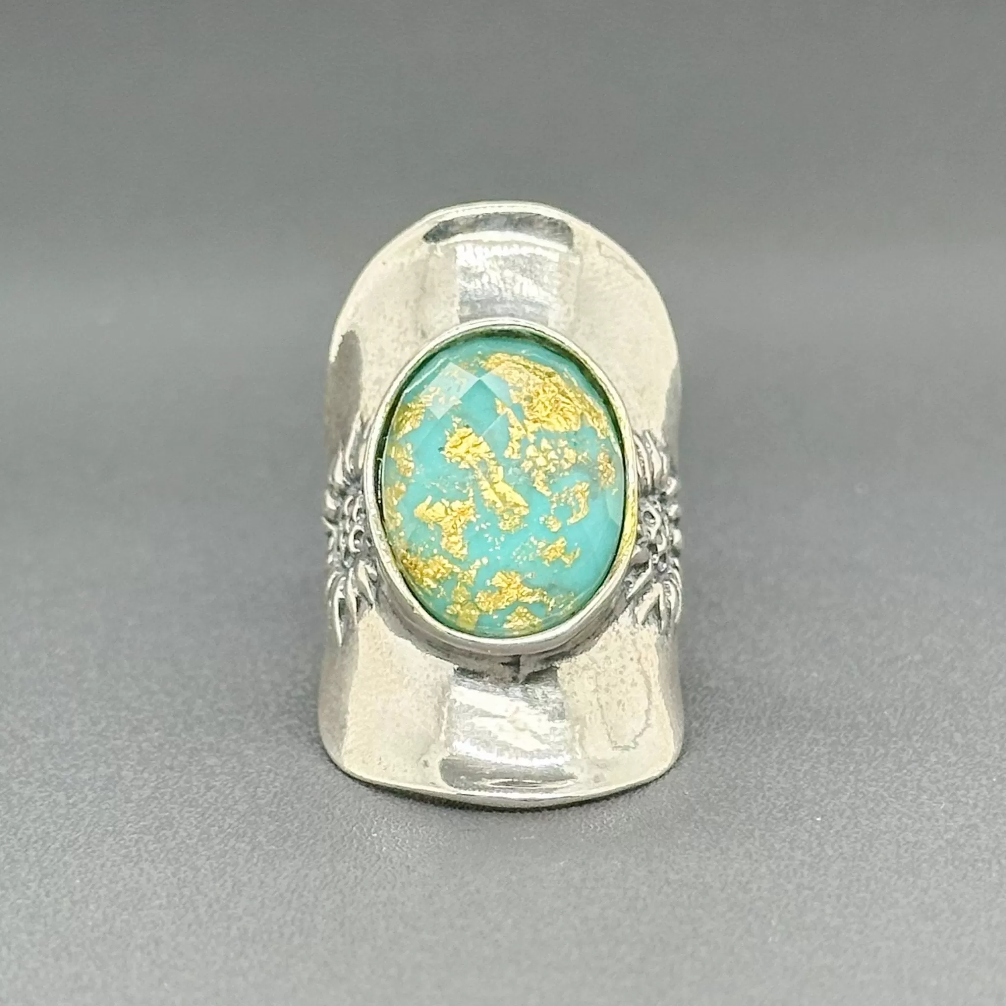 Estate SS Blue & Gold Doublet Sunflower Ring