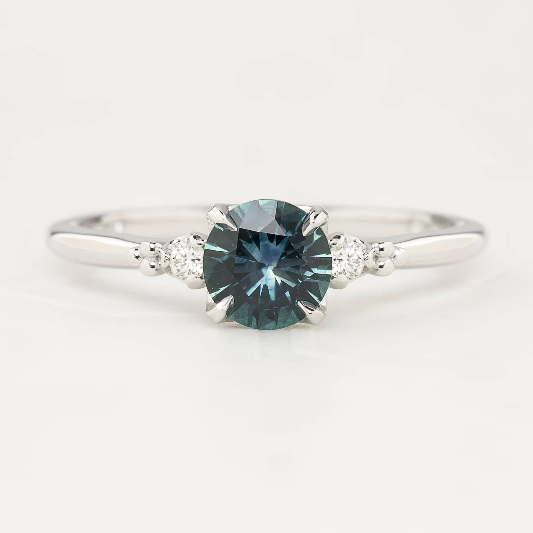 Estel Ring - 0.77ct Blue Green Montana Sapphire, 14k White Gold (One of a kind)