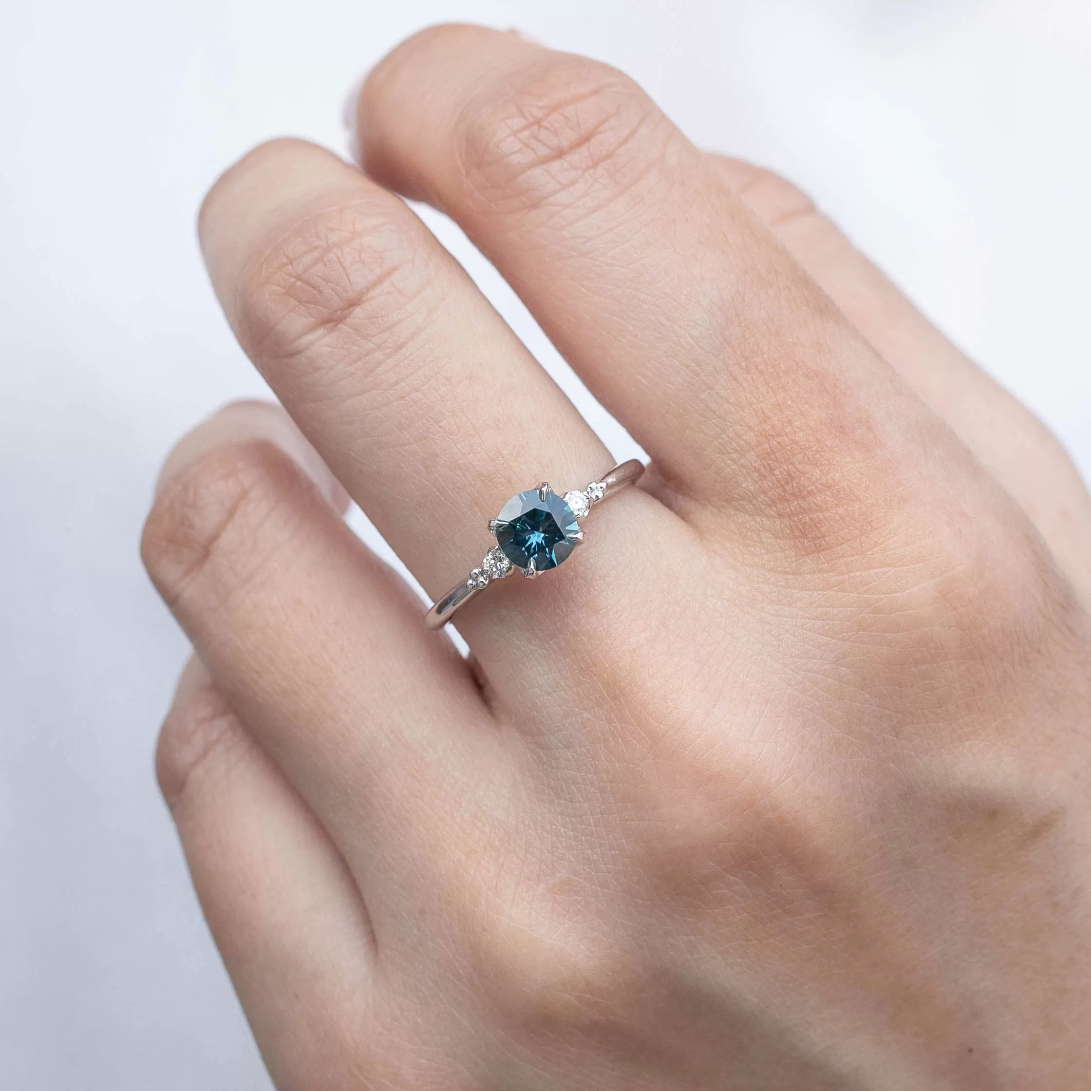 Estel Ring - 0.77ct Blue Green Montana Sapphire, 14k White Gold (One of a kind)