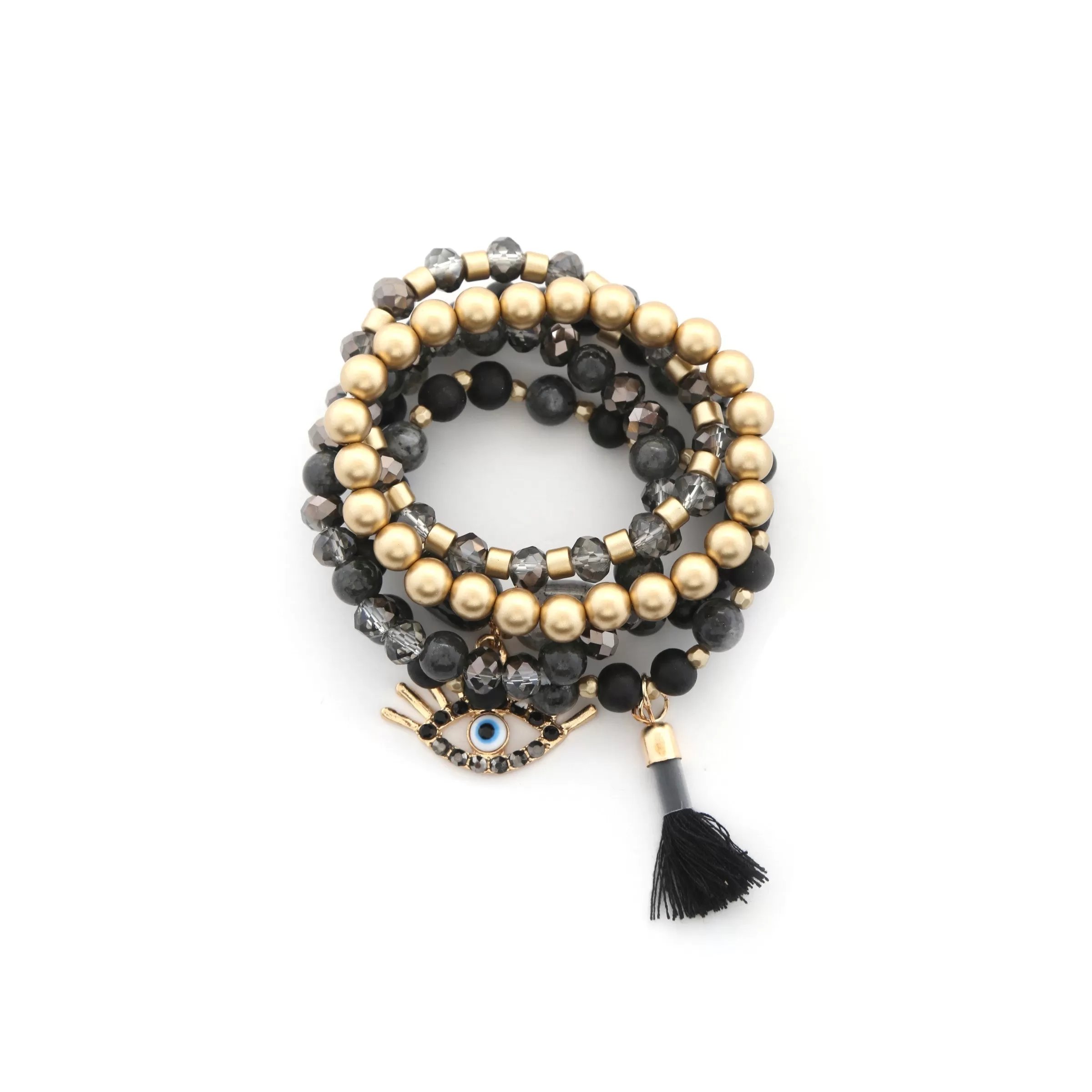 Evil Eye Bead Tassel Bracelet Set