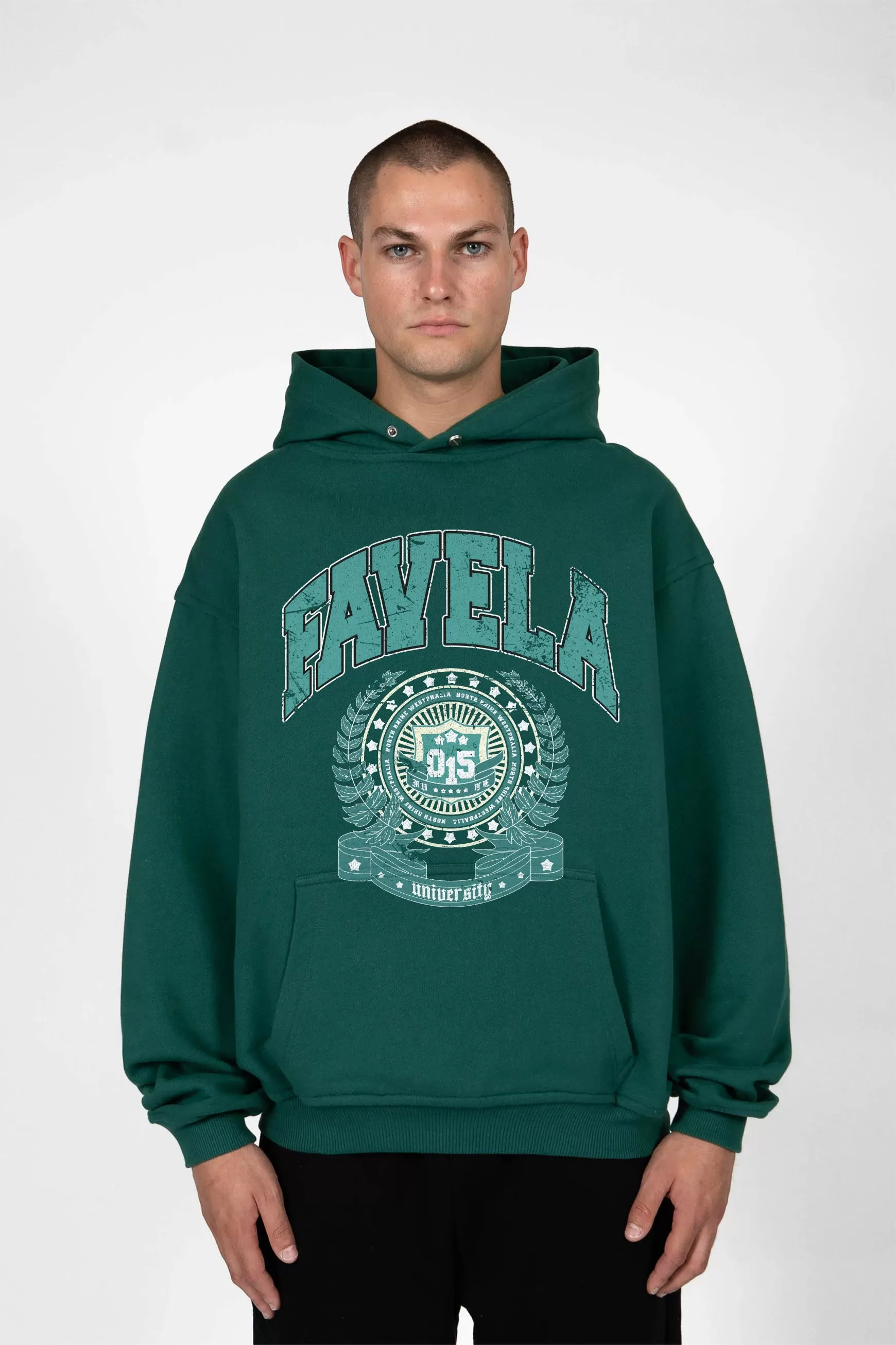 FAVELA UNIVERSITY FOREST GREEN SNAP BUTTON HOODIE