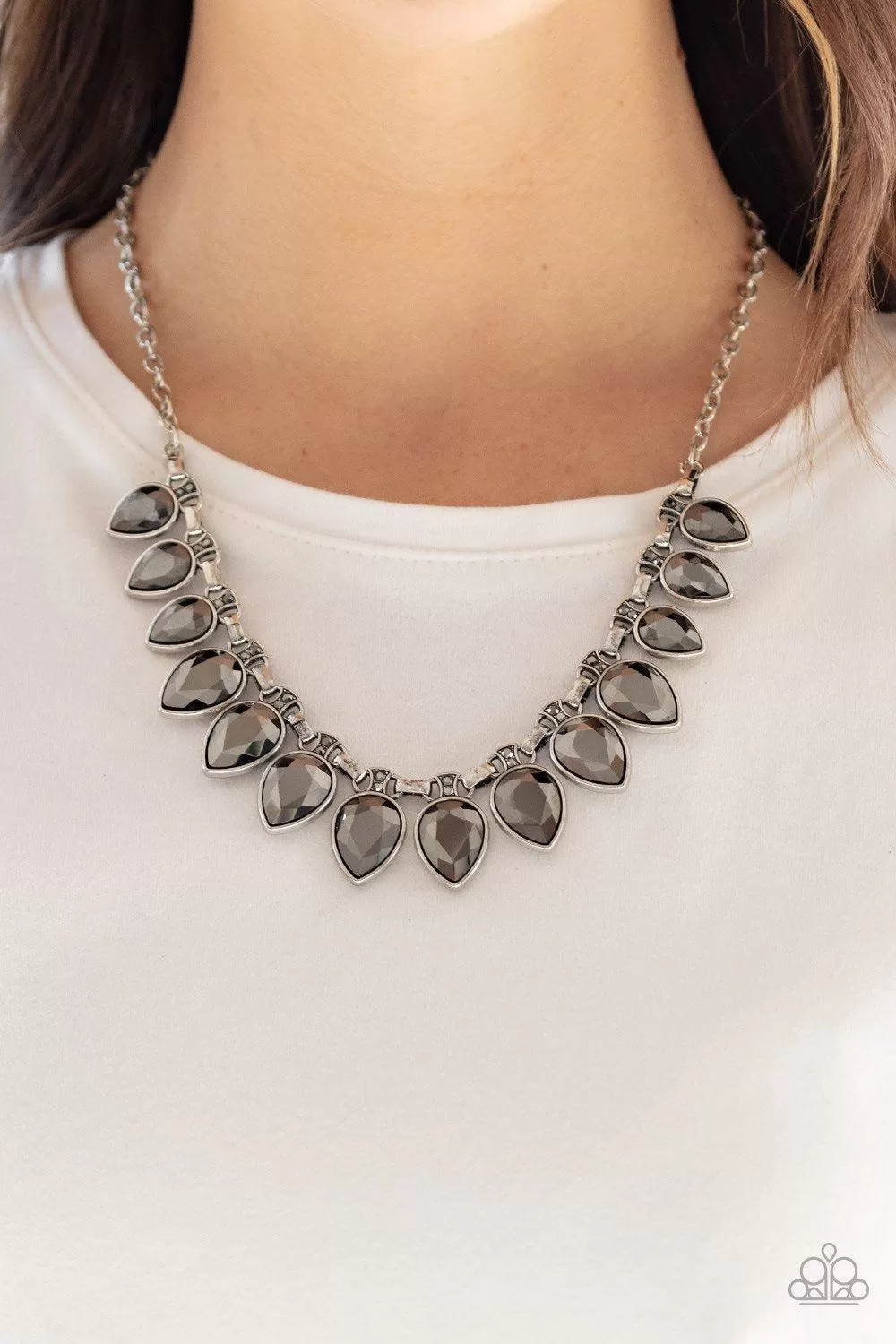 FEARLESS is More Silver Hematite Teardrop Necklace - Paparazzi Accessories