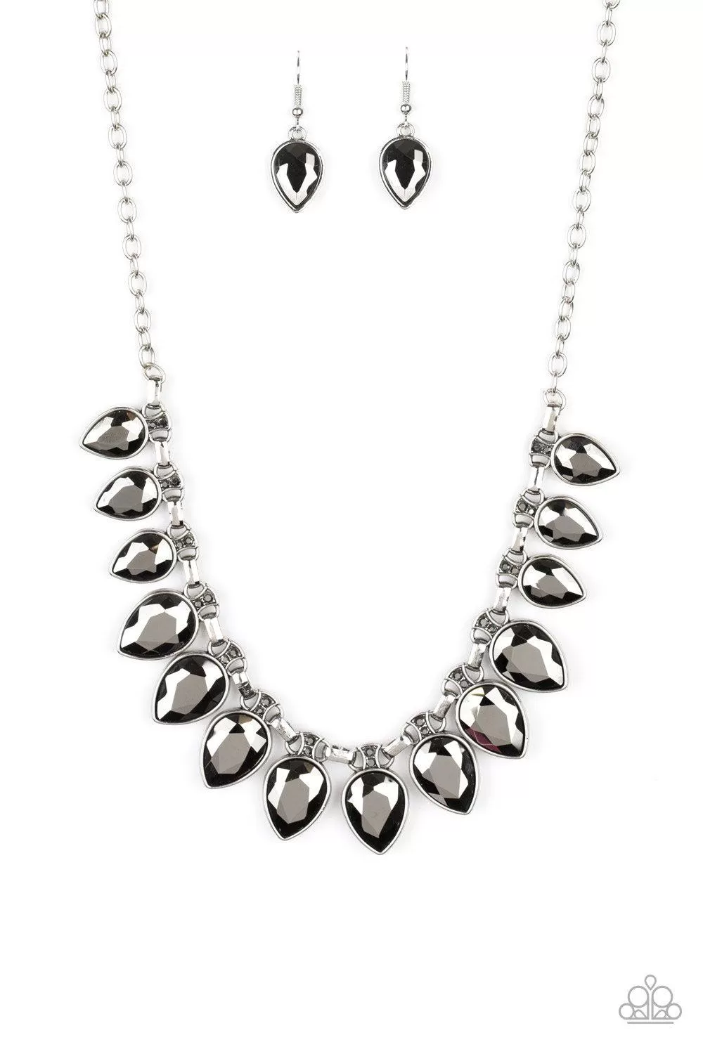 FEARLESS is More Silver Hematite Teardrop Necklace - Paparazzi Accessories