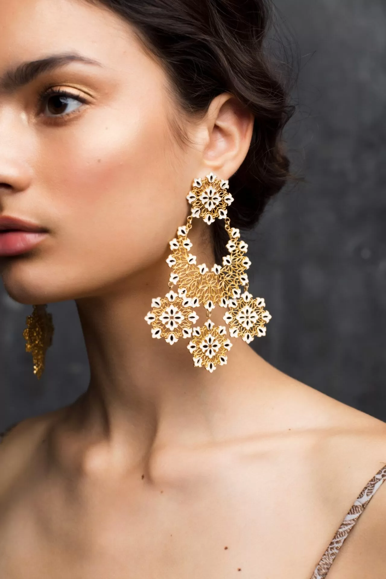 Floral Flare White Statement Earrings