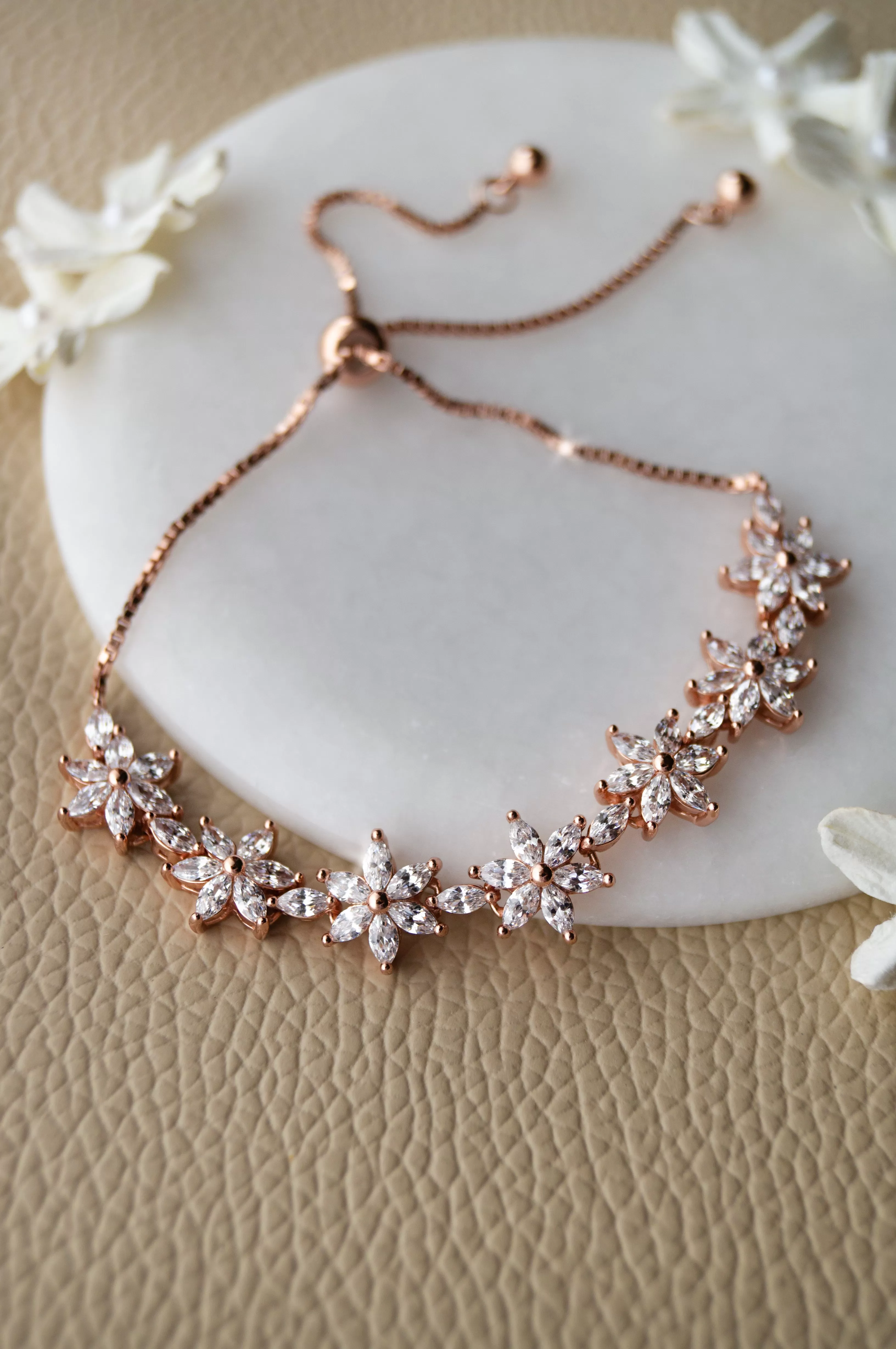 Flower Trail Rose Gold Plated Sterling Silver Pull Chain Bracelet