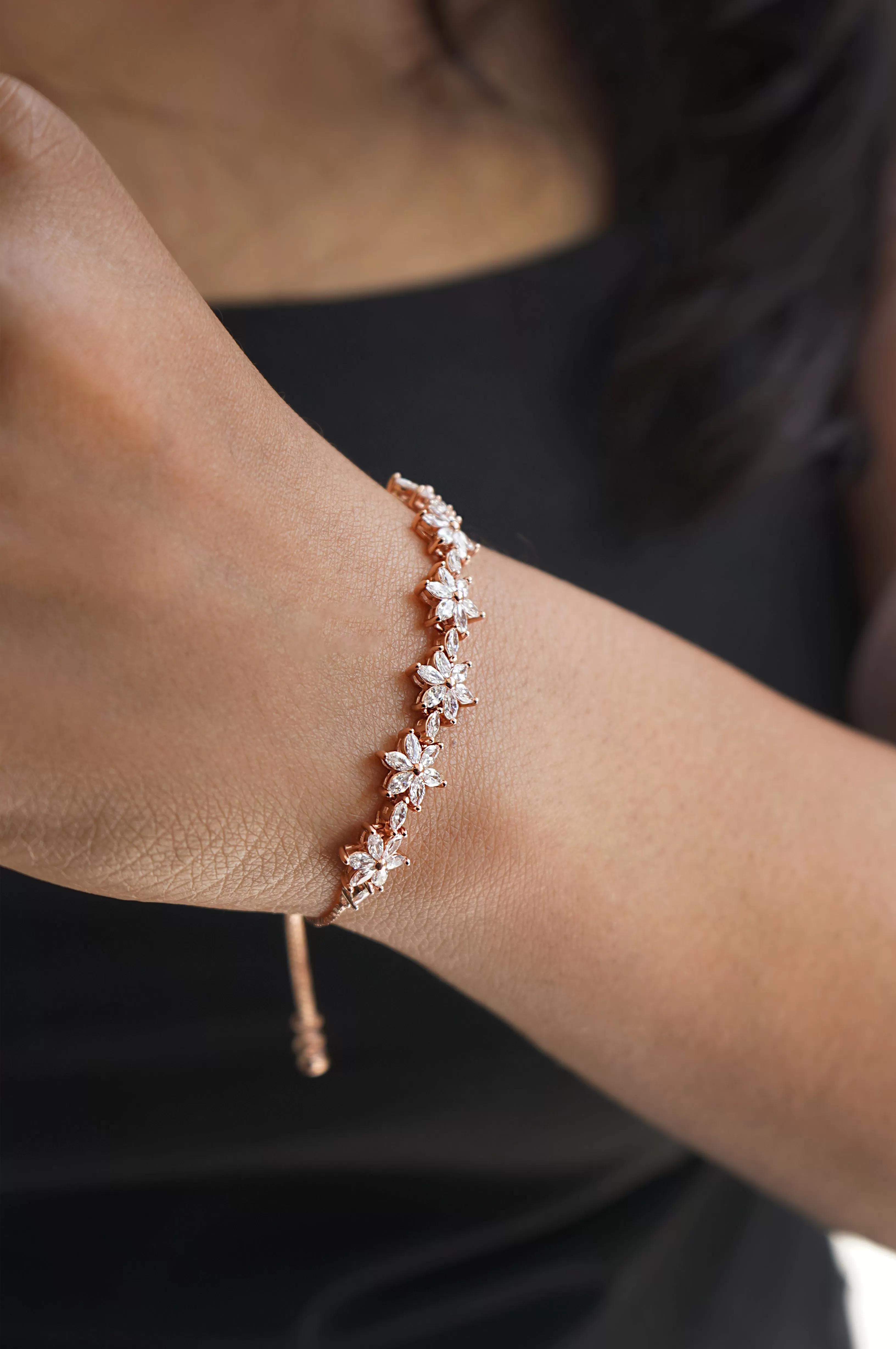 Flower Trail Rose Gold Plated Sterling Silver Pull Chain Bracelet