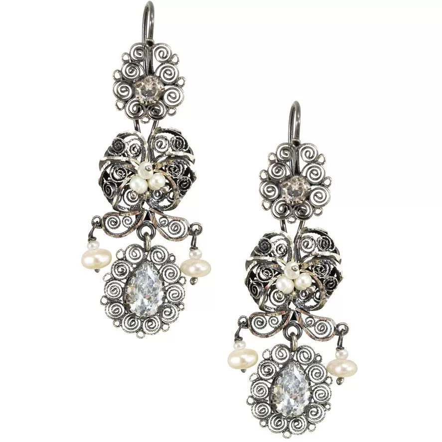 Frida Kahlo Silver Filigree Jardin Earrings from Oaxaca - Sparkling Crystals