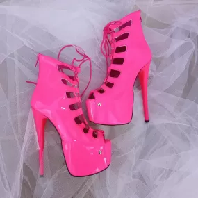 Fushia Pink Patent Leather Gladiator High Heel Platforms