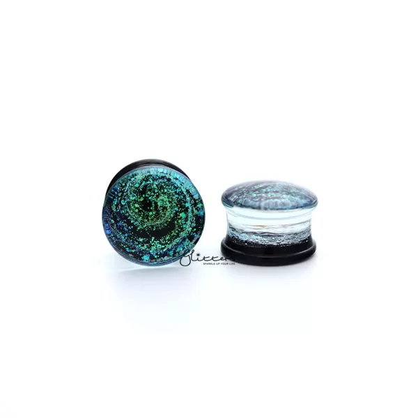 Galaxy Swirl Double Flared Glass Tunnel Plugs - Blue