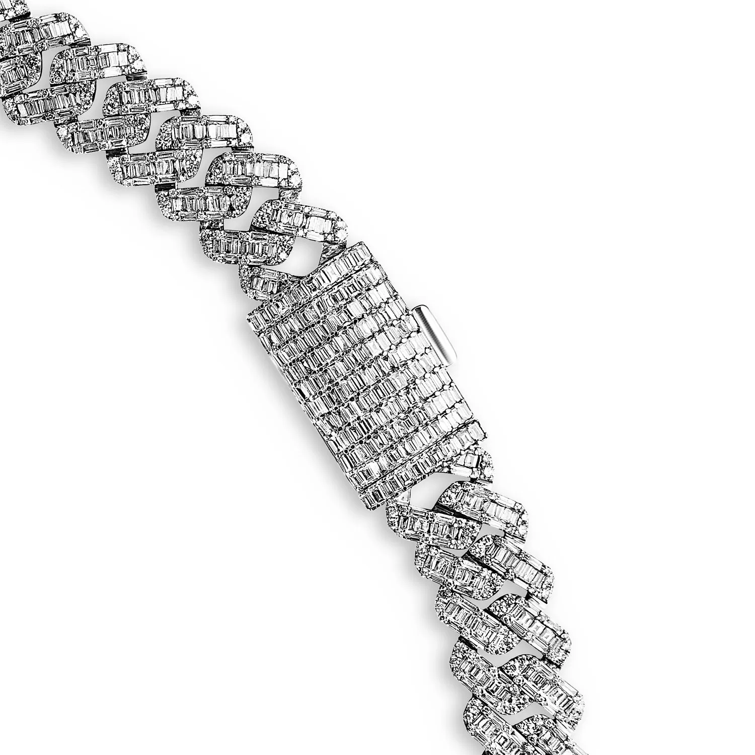 Gian 46 Carats Combine Mixed Shape Diamond Cuban Link Chain in White Gold for Men