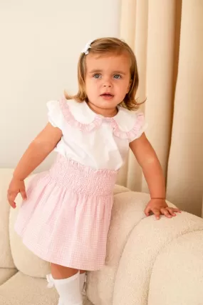 Girls Pink Houndstooth Top and Skirt Set