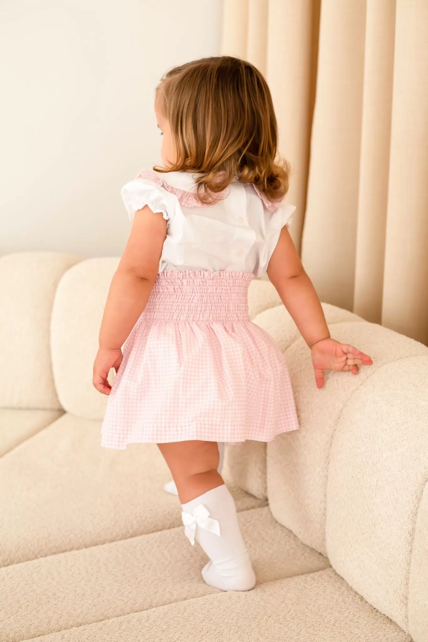 Girls Pink Houndstooth Top and Skirt Set