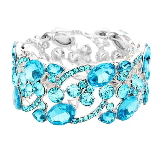 Glass Crystal Oval Butterfly Stretch Evening Bracelets