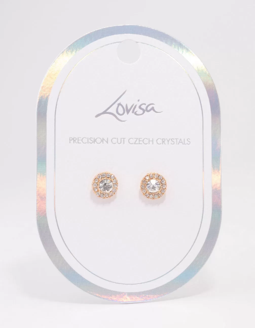 Gold Pear Crystal Halo Stud Earrings