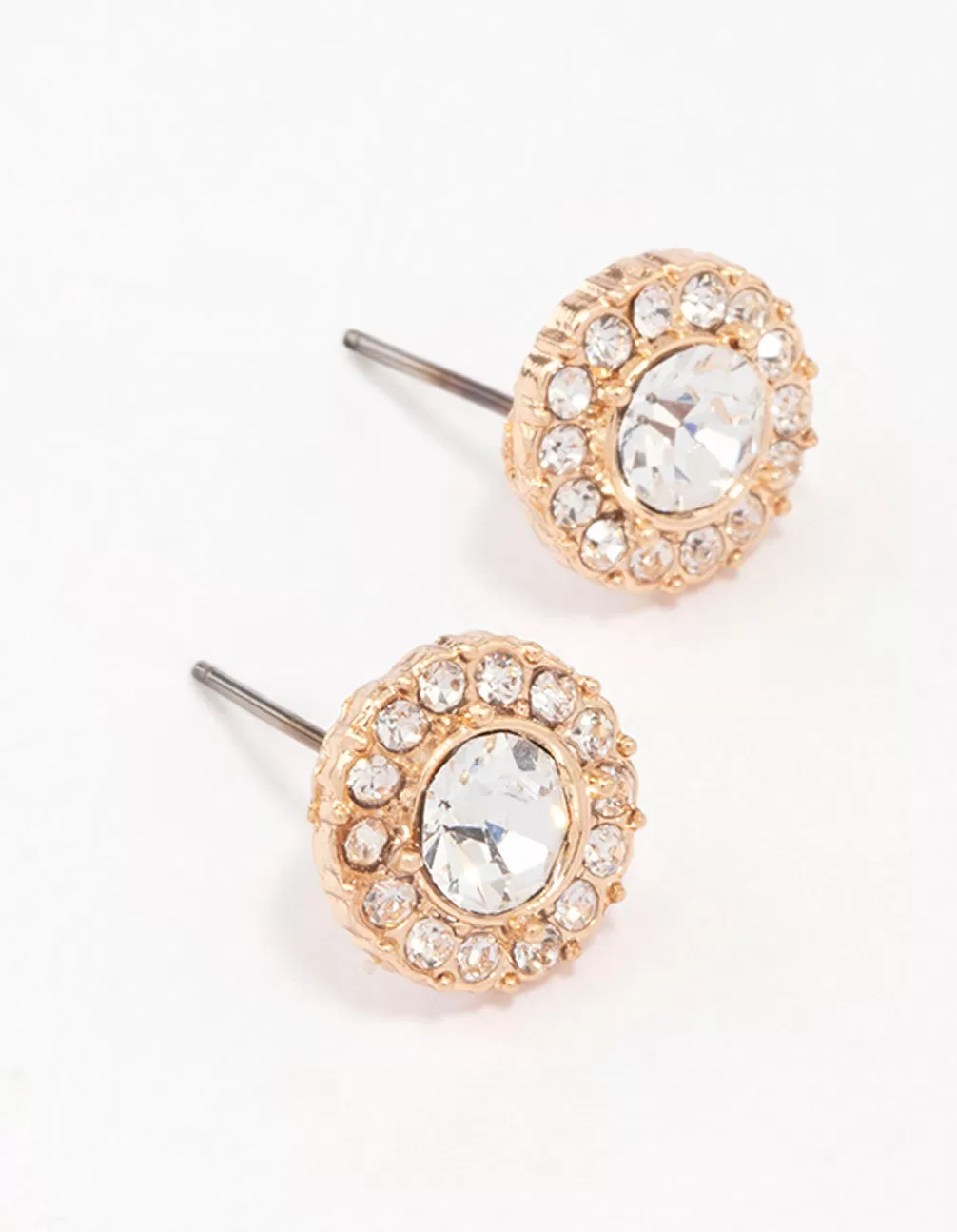 Gold Pear Crystal Halo Stud Earrings