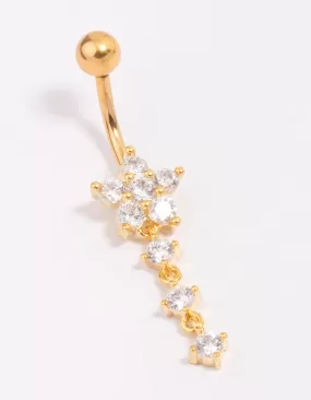 Gold Plated Titanium Cubic Zirconia Flower Belly Piercing