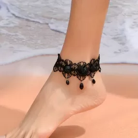 Gothic Punk Flower Lace Anklet - Perfect for Weddings, Halloween Decorations & More!