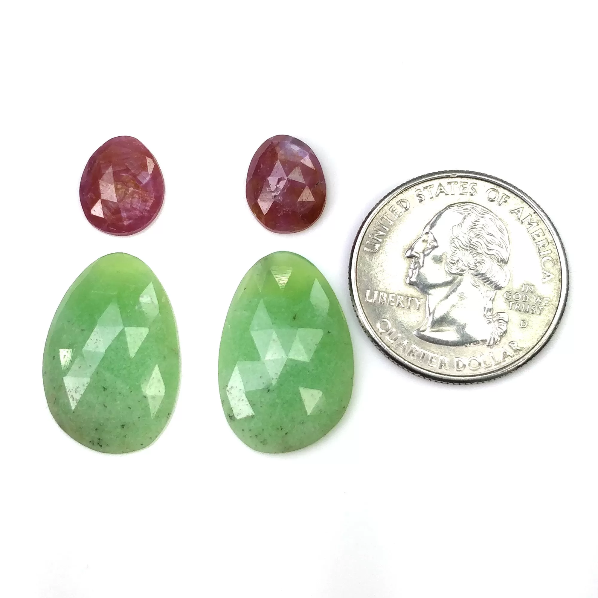 Green CHRYSOPRASE & Raspberry SAPPHIRE Gemstones Rose Cut : 25.38cts Natural Untreated Uneven Shape 11*9mm - 22*15mm 4pcs