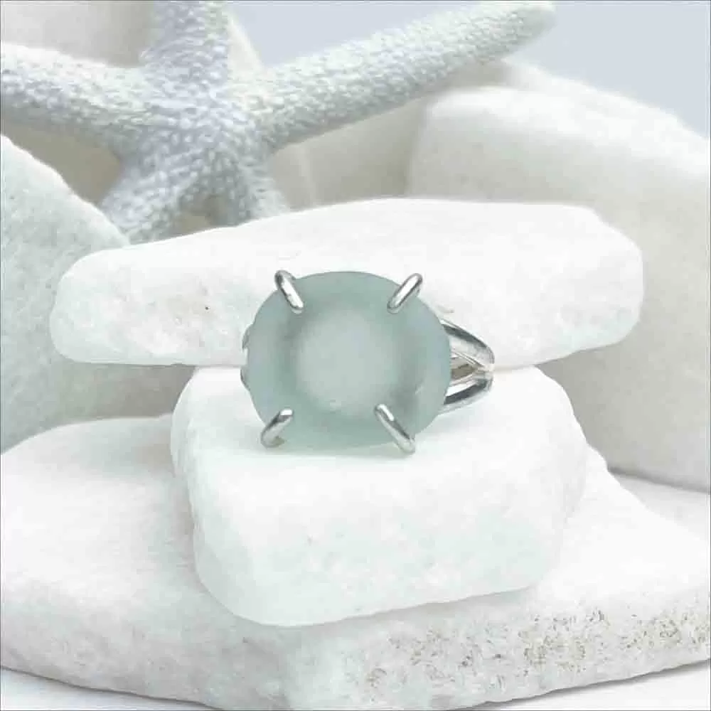 Heavenly Soft Blue Sea Glass Ring in Sterling Silver Size 8 | #1828