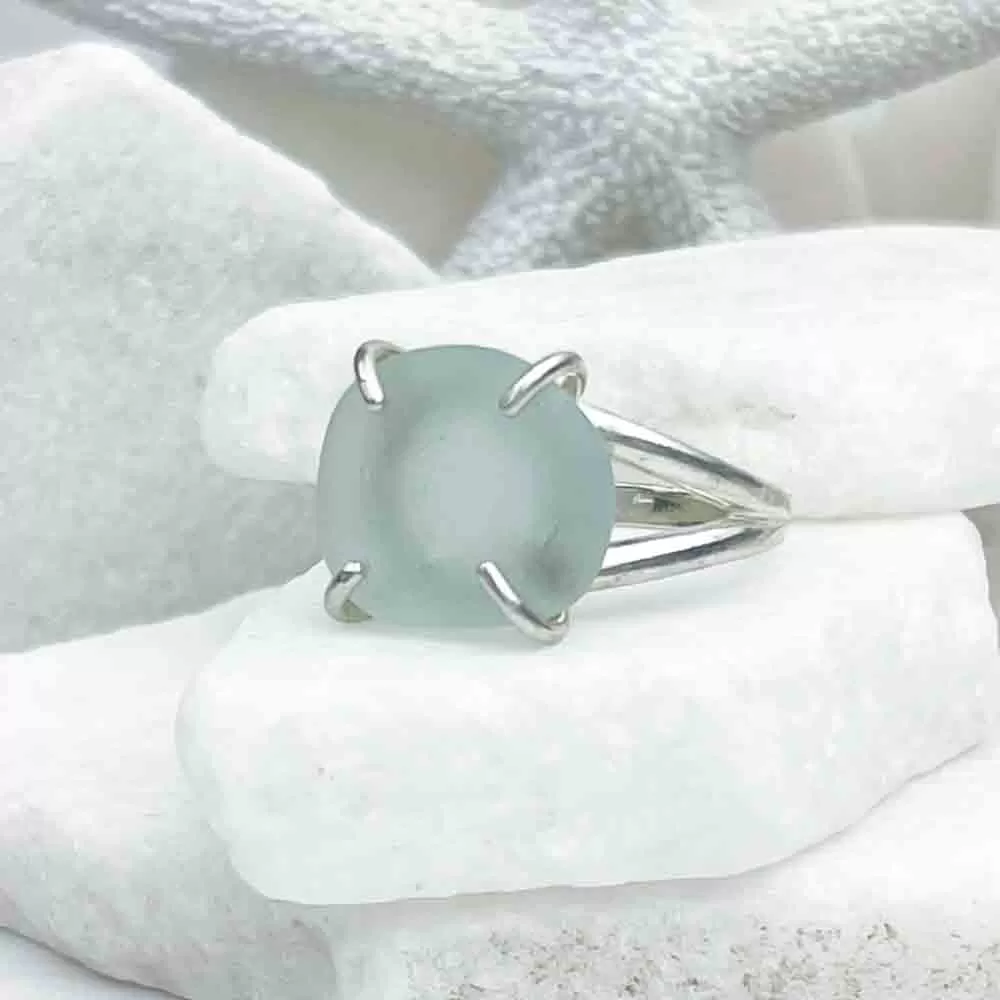 Heavenly Soft Blue Sea Glass Ring in Sterling Silver Size 8 | #1828