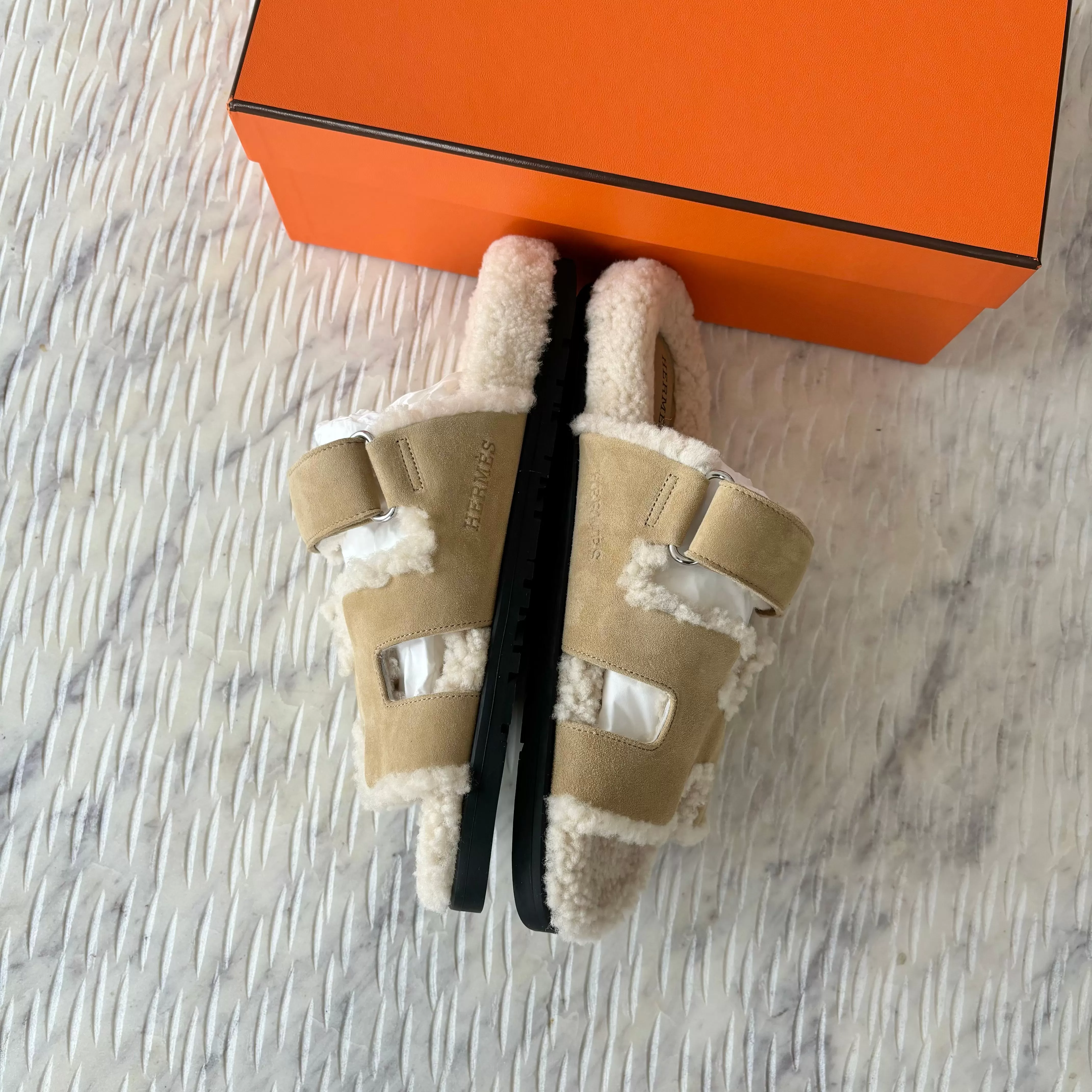 Hermes Chypre Shearling Sandals