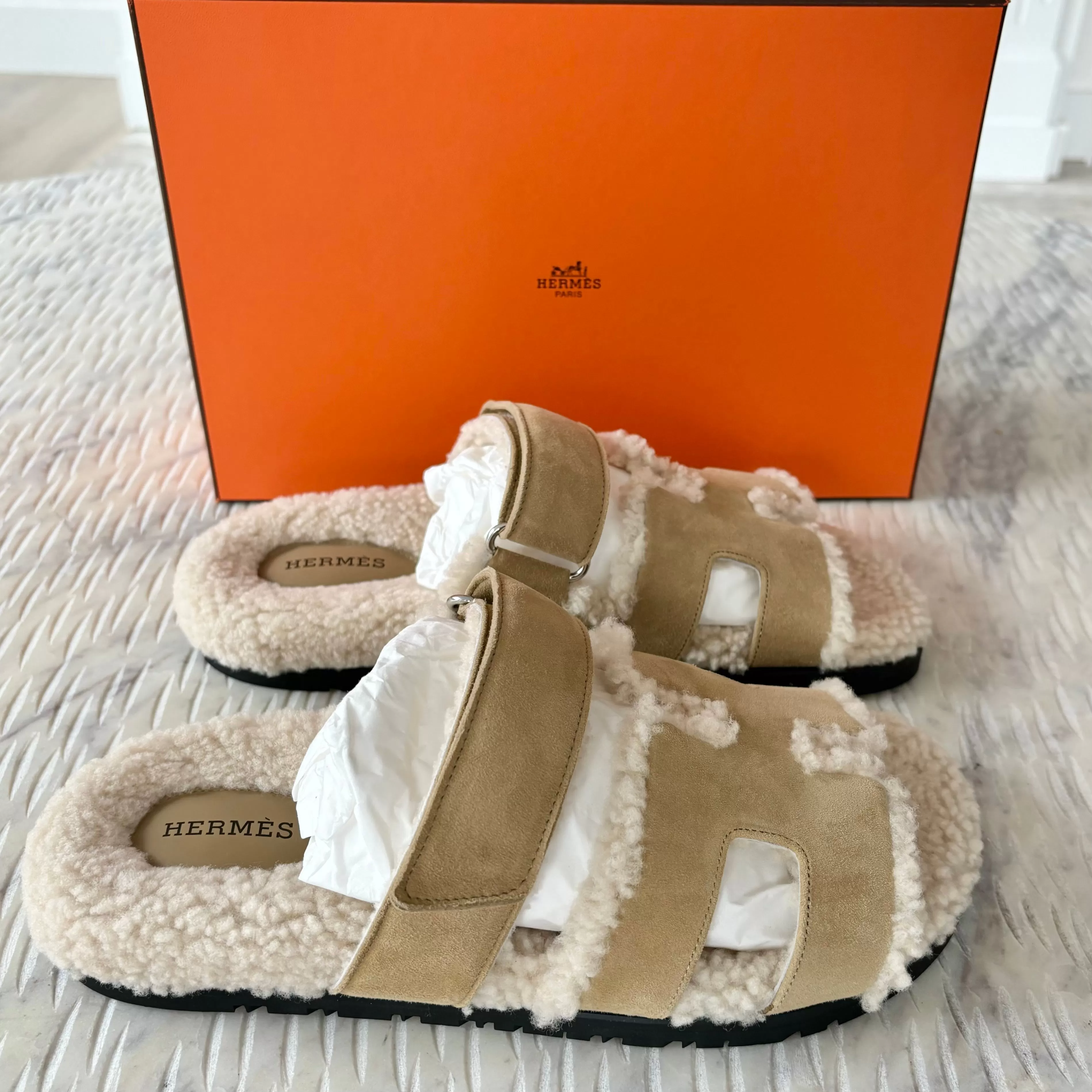 Hermes Chypre Shearling Sandals