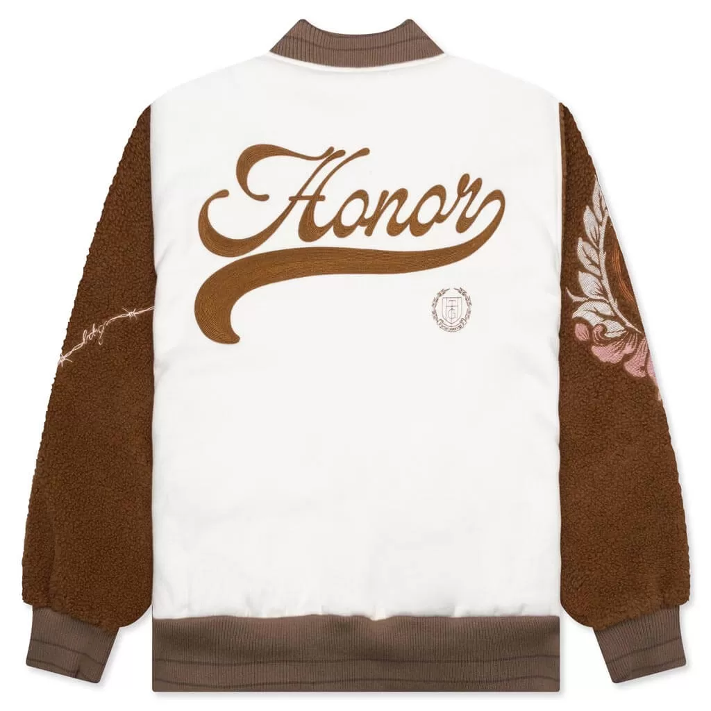 Holiday Honor the Gift Letterman Jacket - Bone