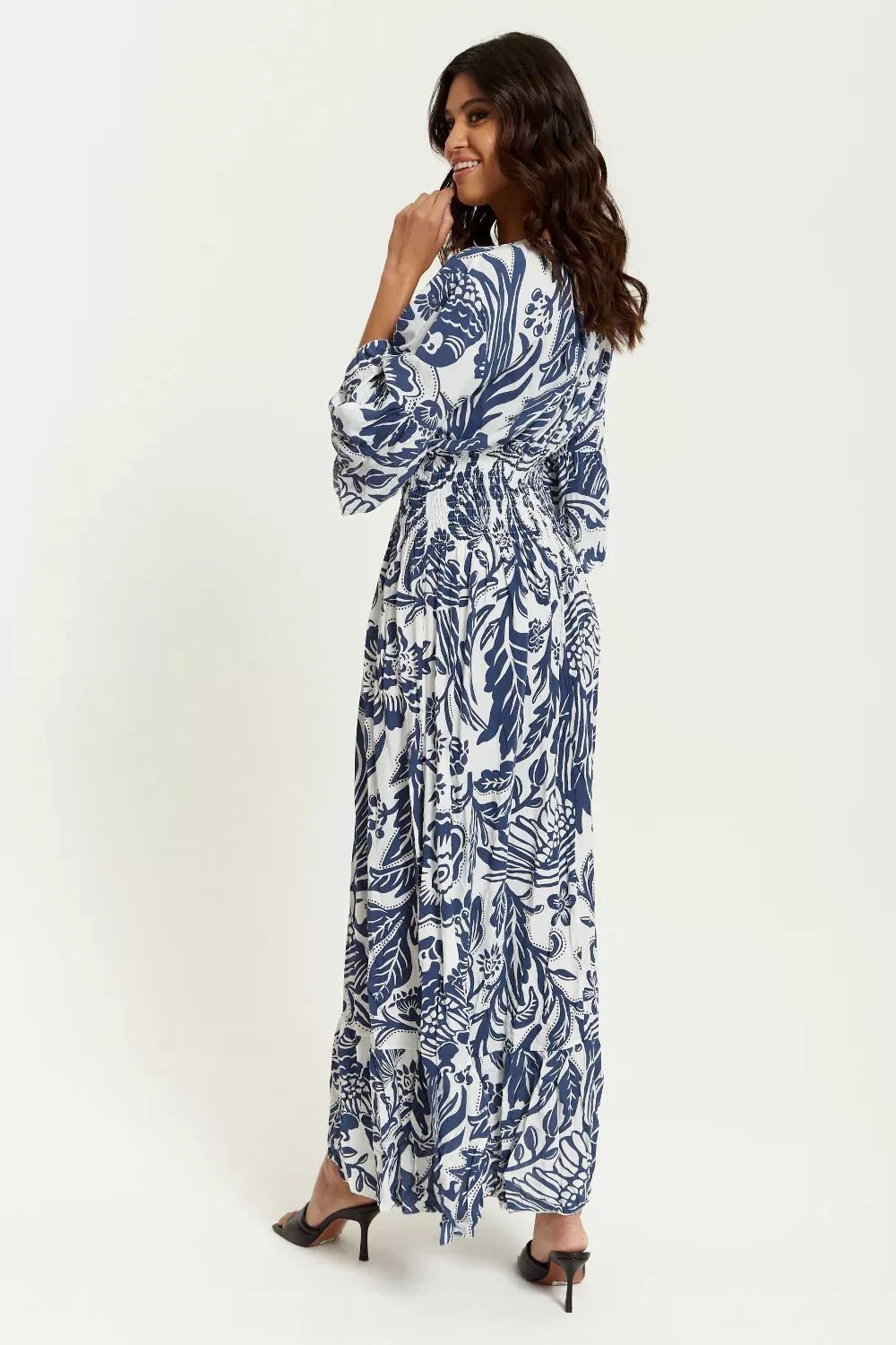 Hoxton Gal Oversized V Neck Detail Floral Print Maxi Dress