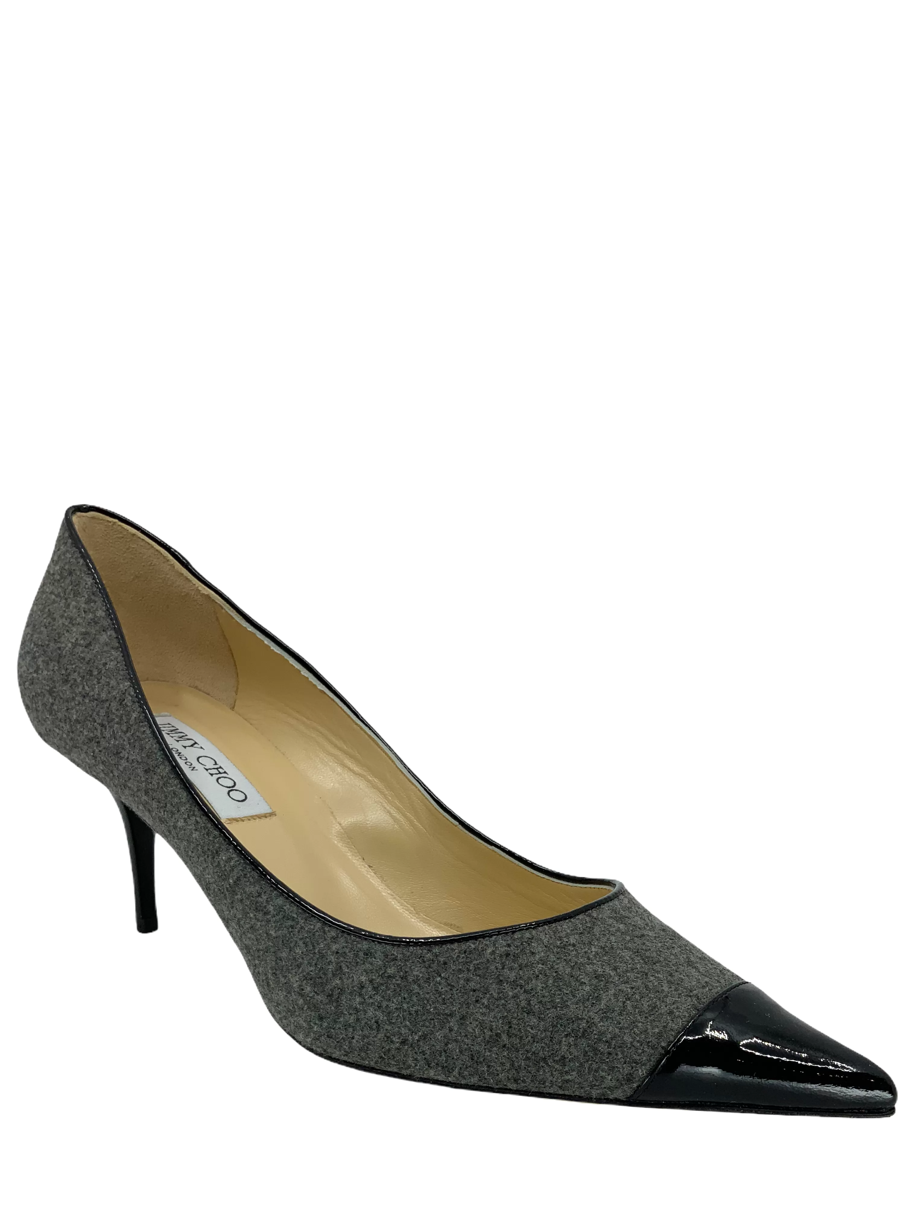 Jimmy Choo Flannel Patent Cap Toe Pumps Size 9