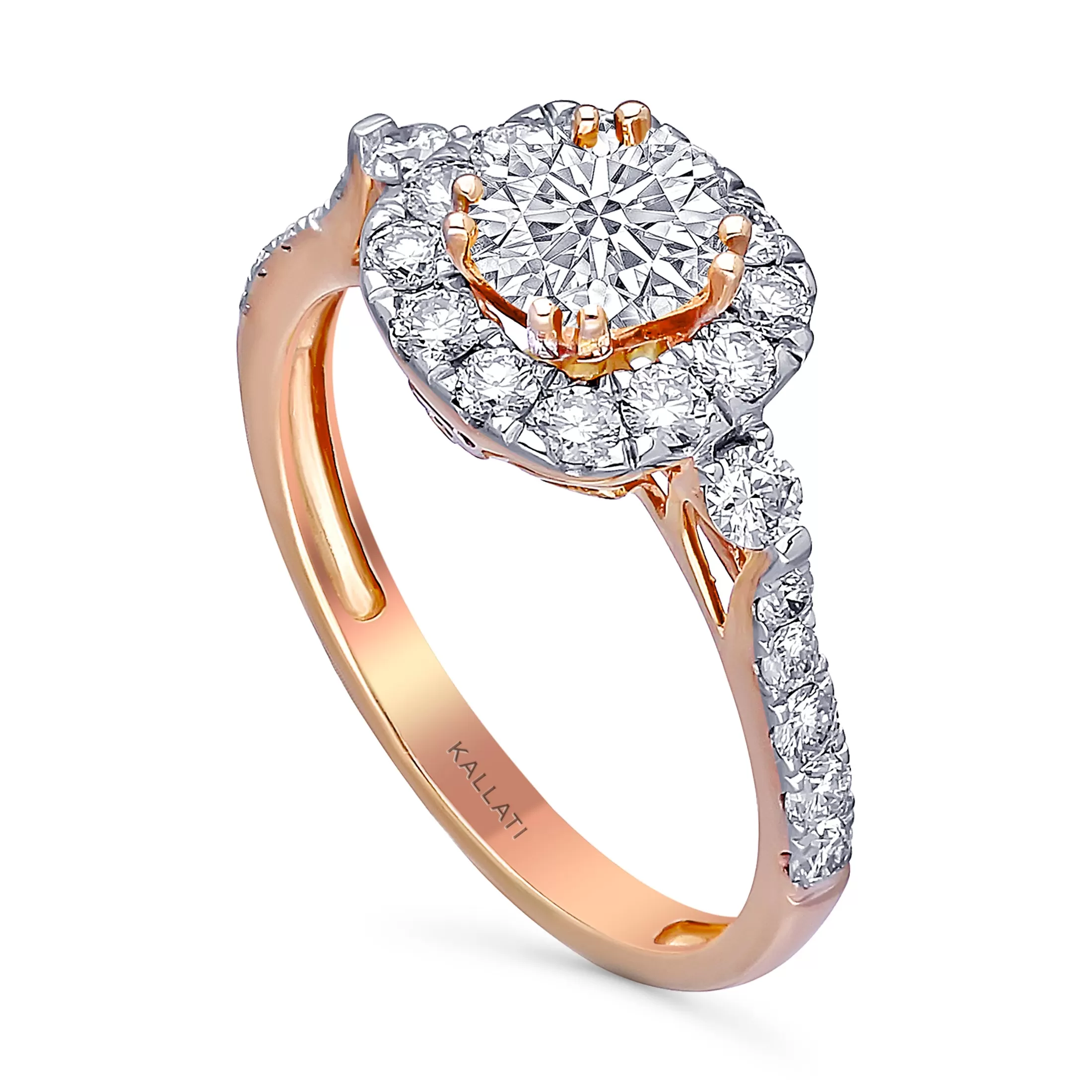 Kallati Eternal Cushion Halo Diamond Engagement Ring in 14K Rose Gold