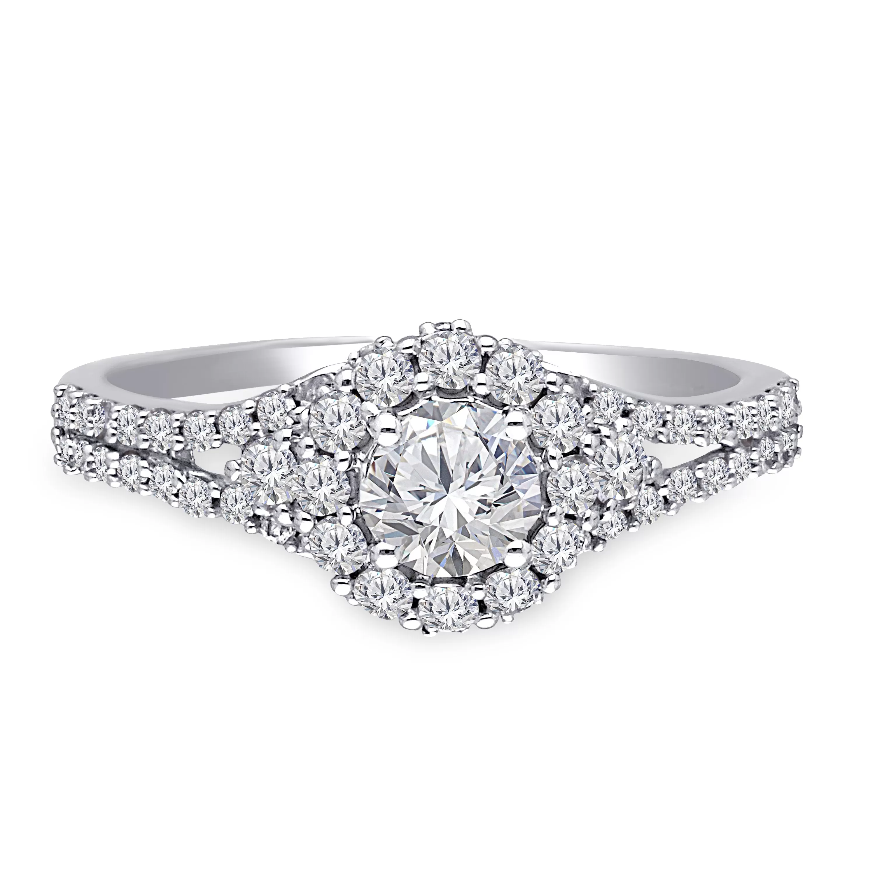 Kallati Eternal Round Halo Diamond Engagement Ring in 14K White Gold