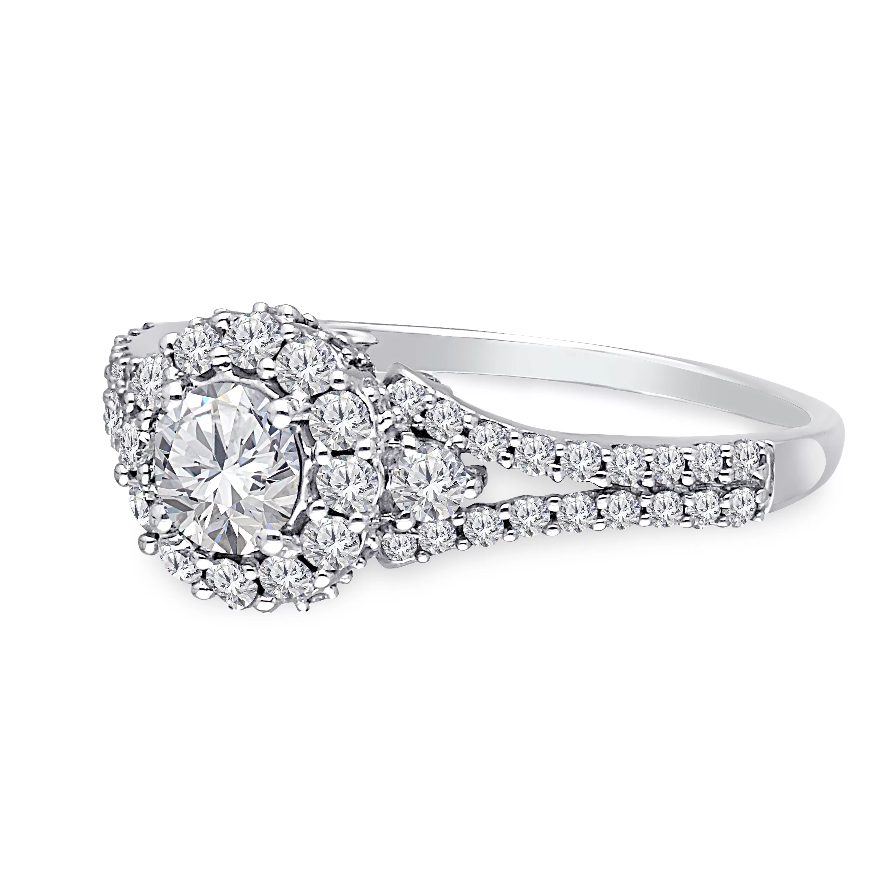 Kallati Eternal Round Halo Diamond Engagement Ring in 14K White Gold