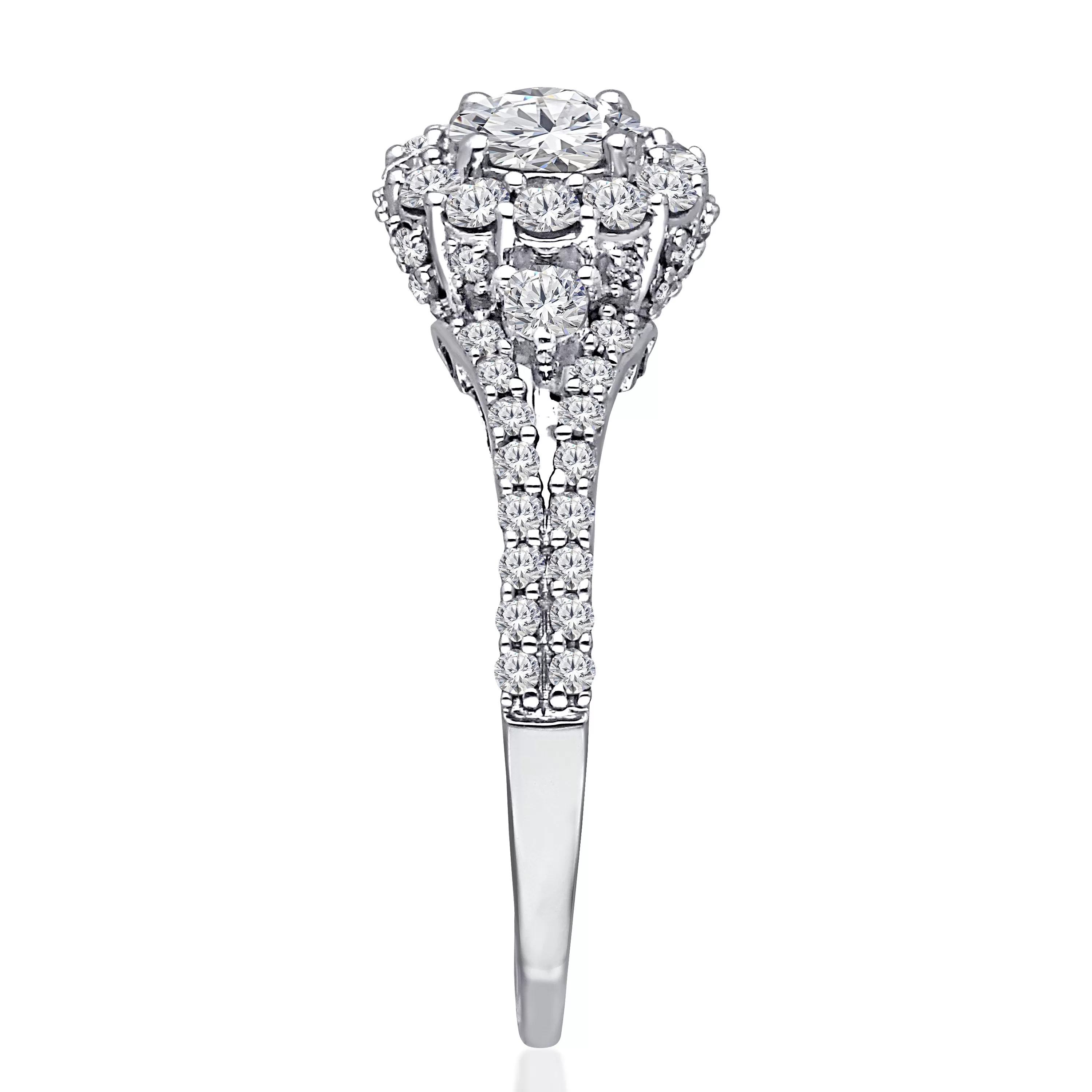 Kallati Eternal Round Halo Diamond Engagement Ring in 14K White Gold